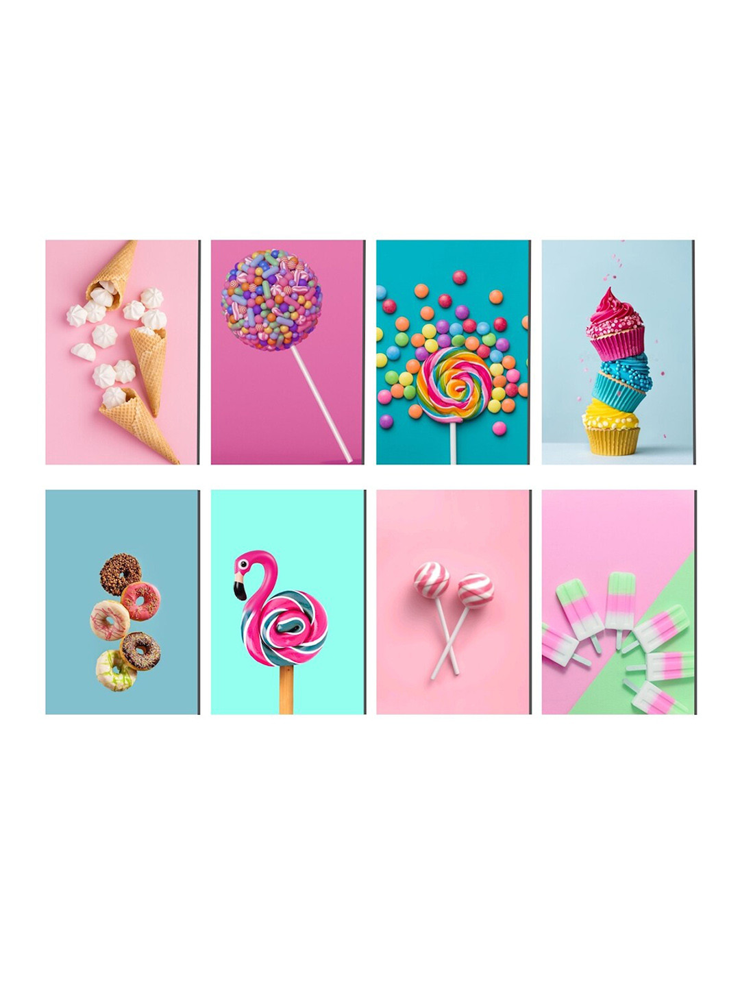 

K&U Set of 8 Candy Themed Printed Notecards With Envelopes, Blue
