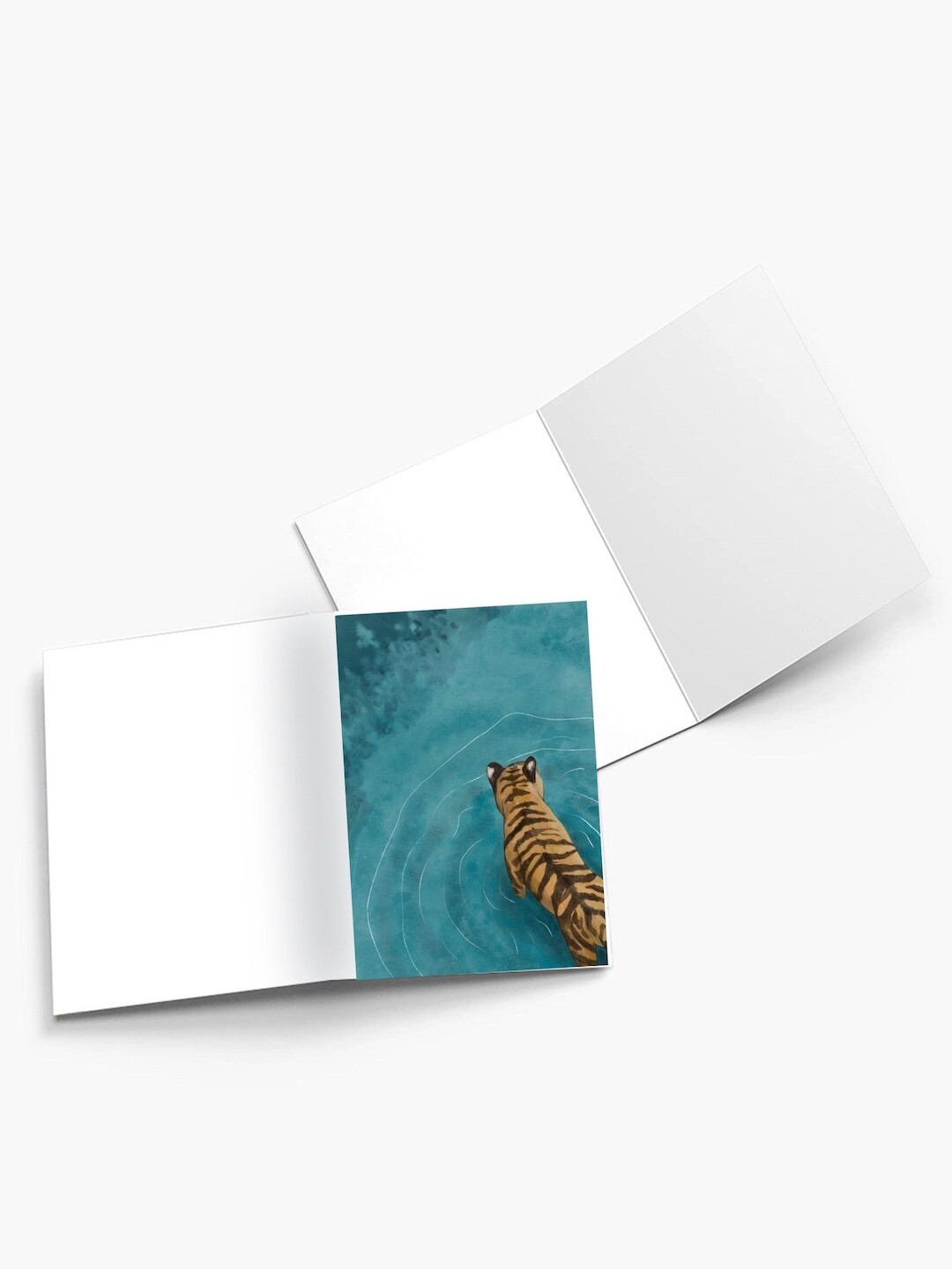 

K&U Set of 8 Tiger Printed Notecards With Envelopes, Green
