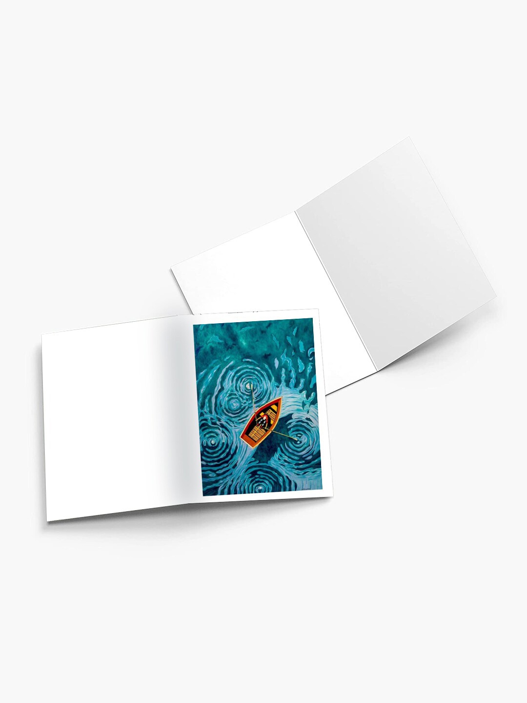 

K&U Set of 8 Boat Theme Printed Notecards With Envelopes, Green
