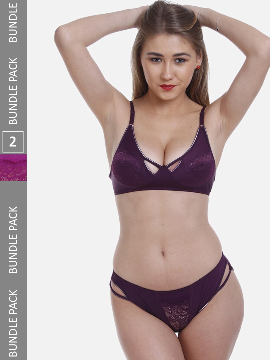 

FIMS Pack Of 2 Self-Design Lingerie Set MTR_Karina_Set_PurpleWine_B, Purple