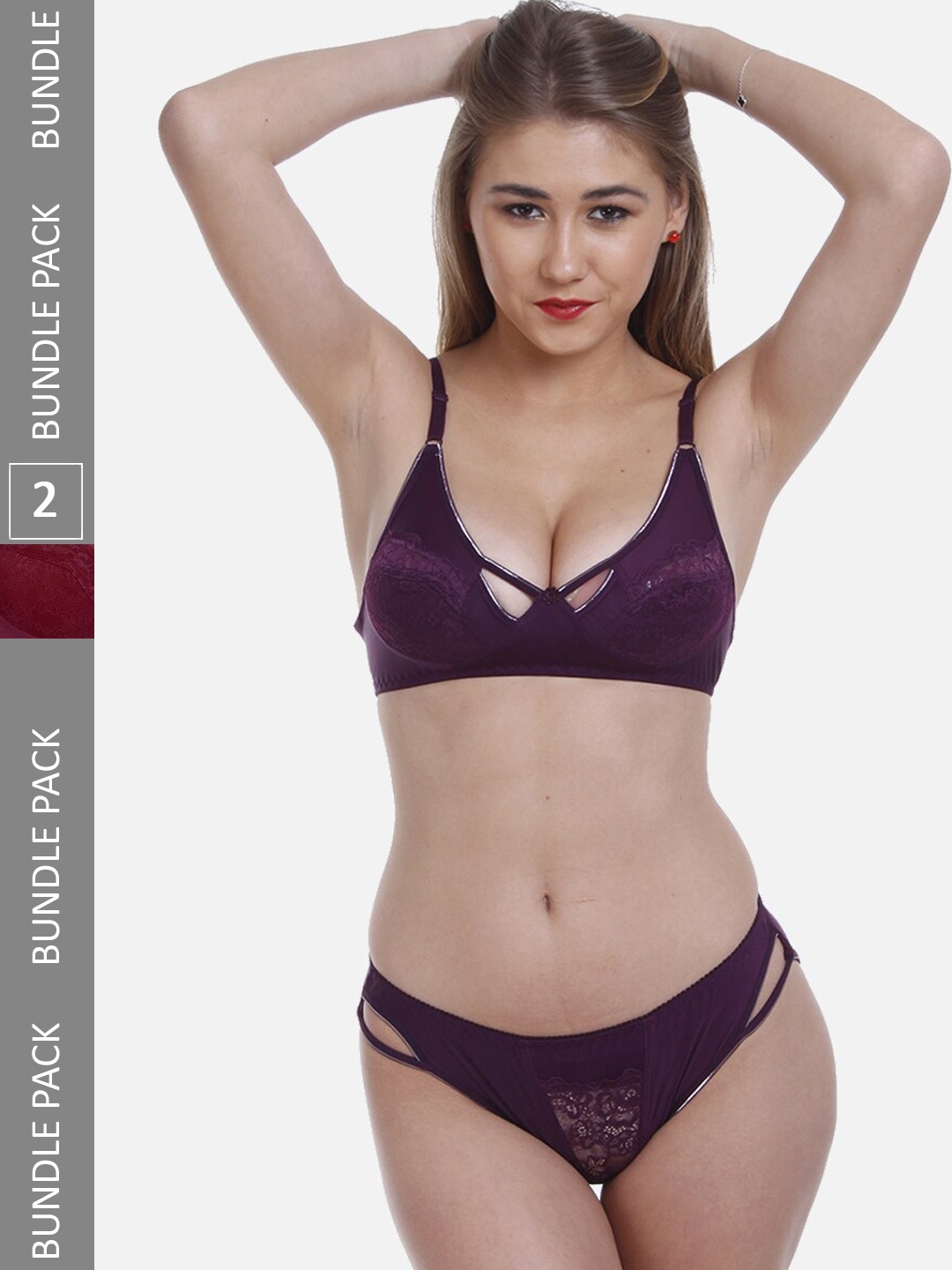 

FIMS Pack Of 2 Self-Design Lingerie Set MTR_Karina_Set_MaroonWine_B, Maroon
