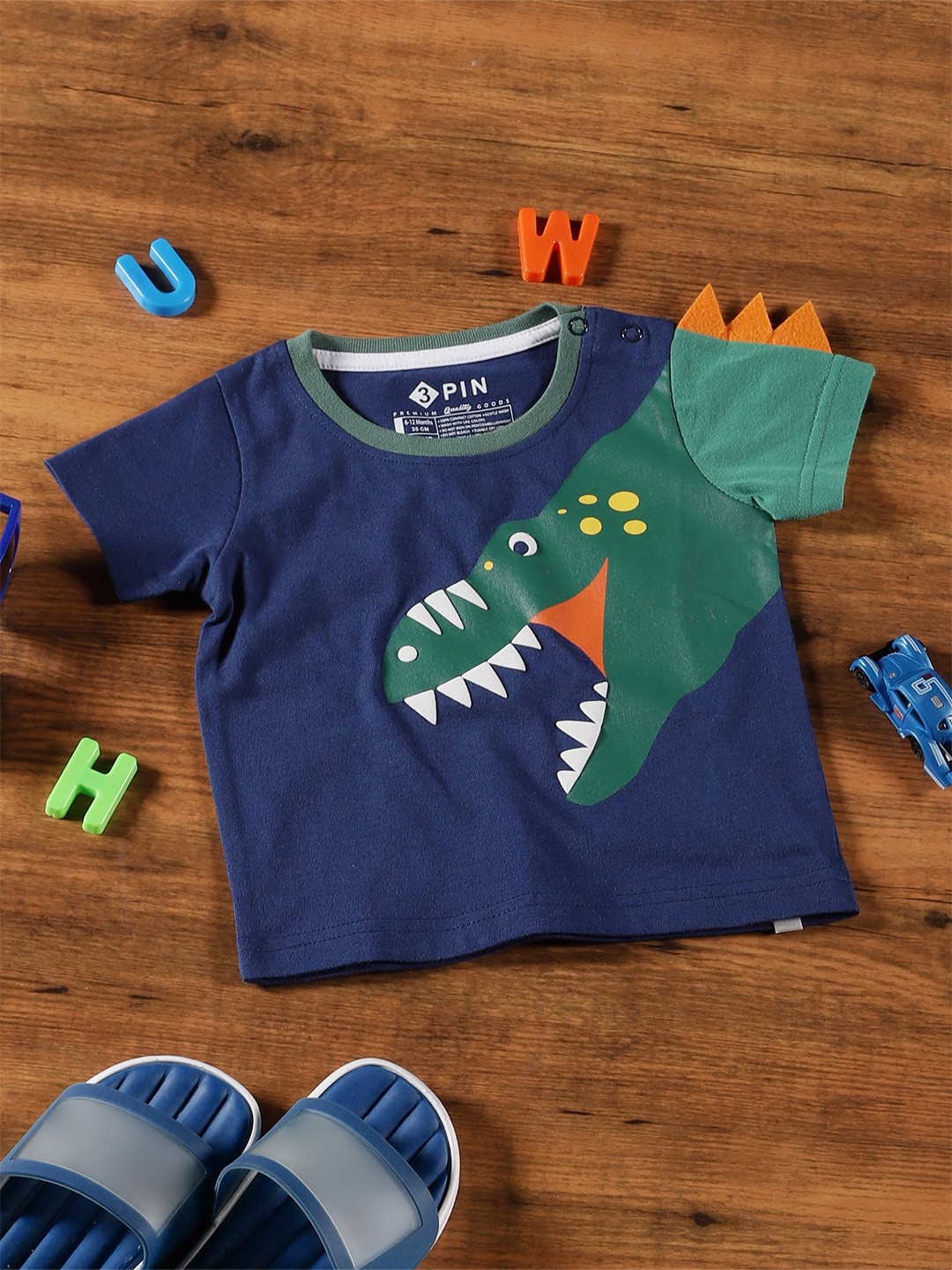 3PIN Infant Boys Graphic Printed Cotton T-Shirt, Navy blue
