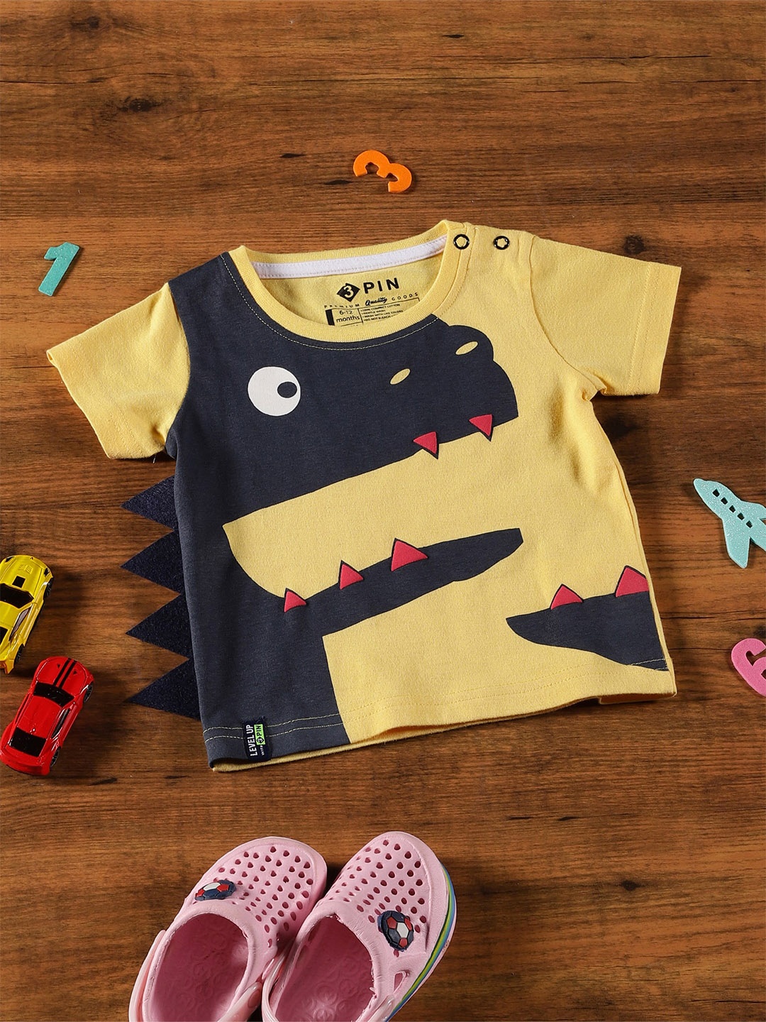 

3PIN Infant Boys Graphic Printed Applique Cotton T-shirt, Yellow