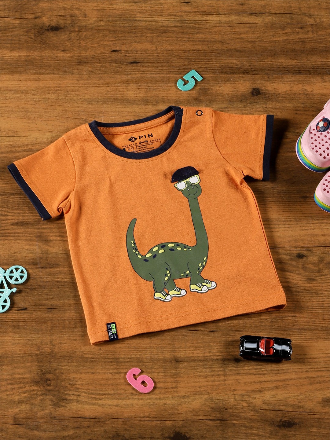 

3PIN Infant Boys Graphic Printed Cotton T-Shirt, Orange