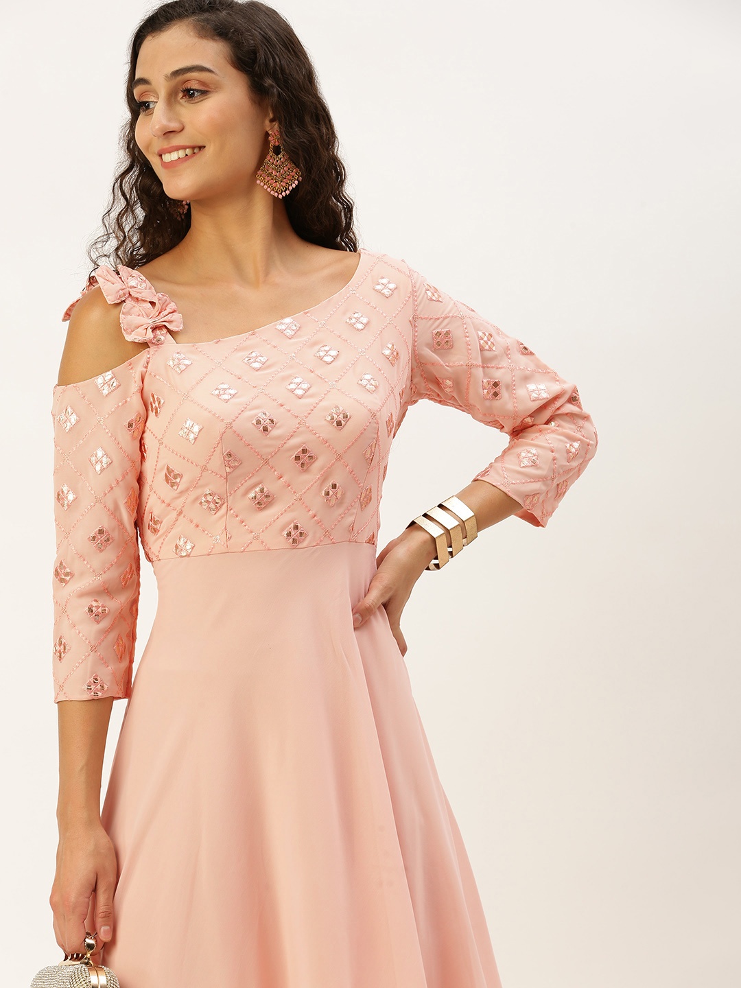 

Ethnovog Embroidered Georgette Maxi Dress, Peach