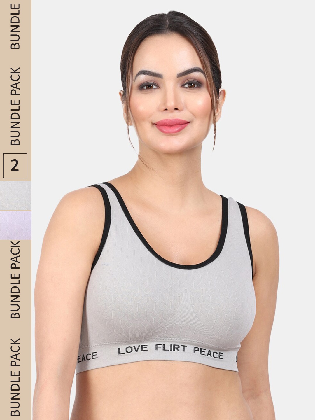 

Amour Secret Pack Of 2 Lightly Padded Non-Wired Anti Odour Full Coverage Sports Bra, Grey