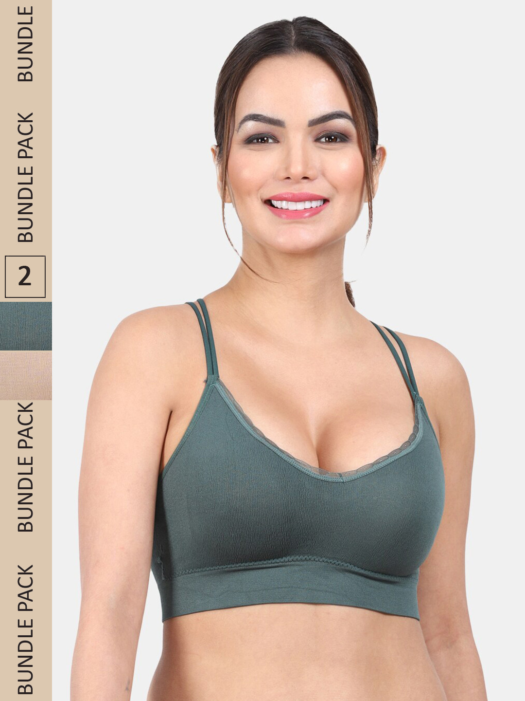 

Amour Secret Pack Of 2 Lightly Padded Styled Back Anti Odour Full Coverage Sports Bra, Green