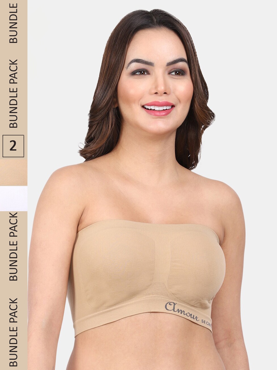 

Amour Secret Pack of 2 Non Padded Full Coverage Bandeau Bra, White