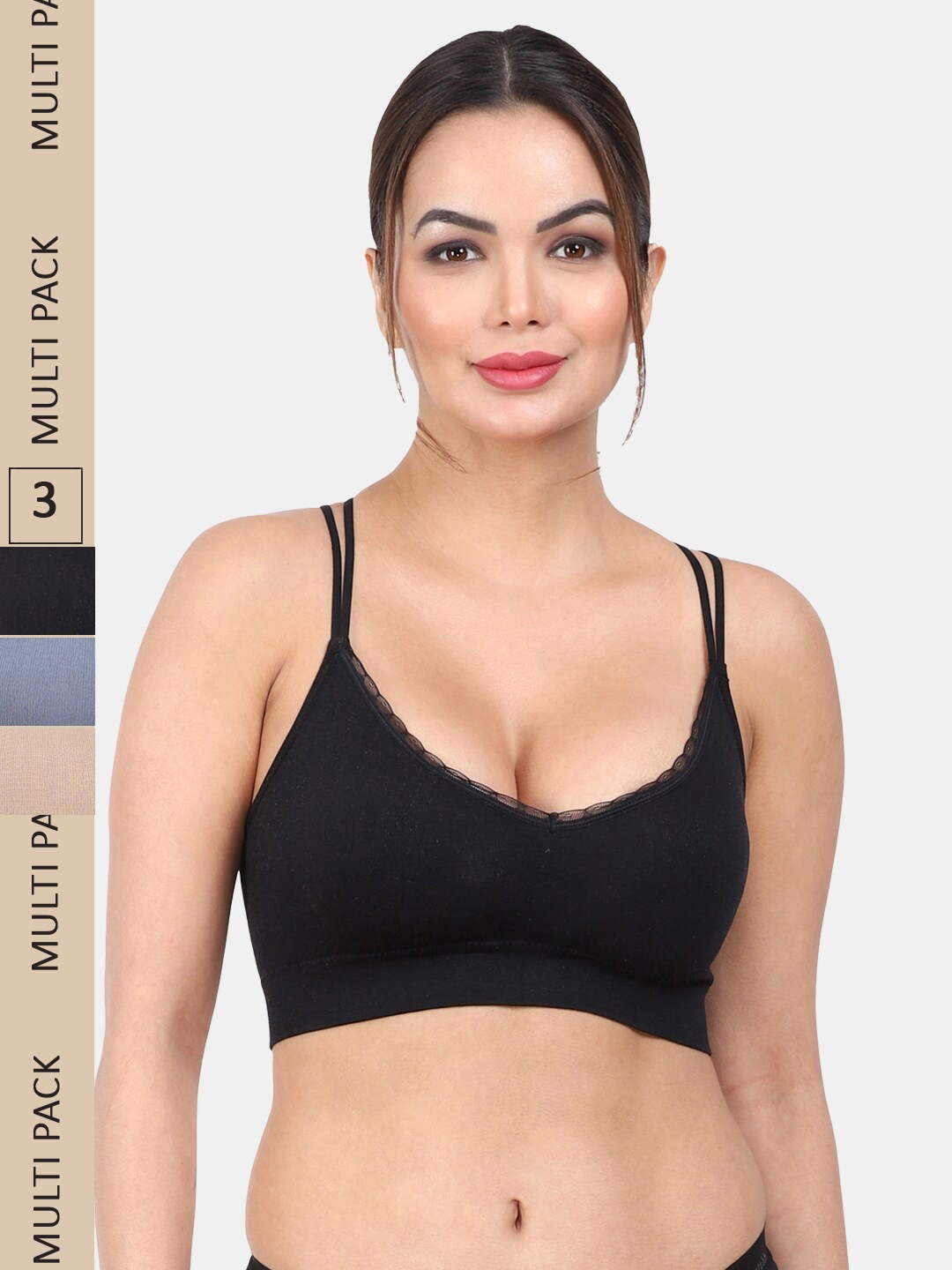 

Amour Secret Pack Of 3 Removable Padding All Day Comfort Anti Odour Sports Workout Bra, Black