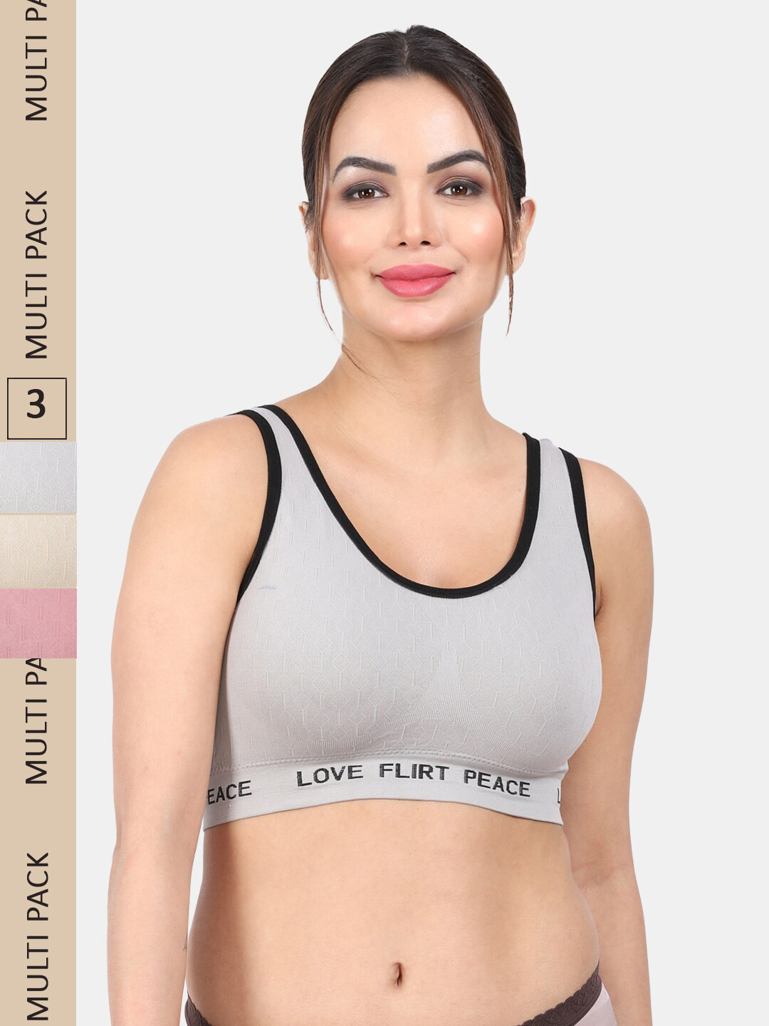 

Amour Secret Pack Of 3 Full Coverage Lightly Padded Anti-Odour Sports Bra, Grey