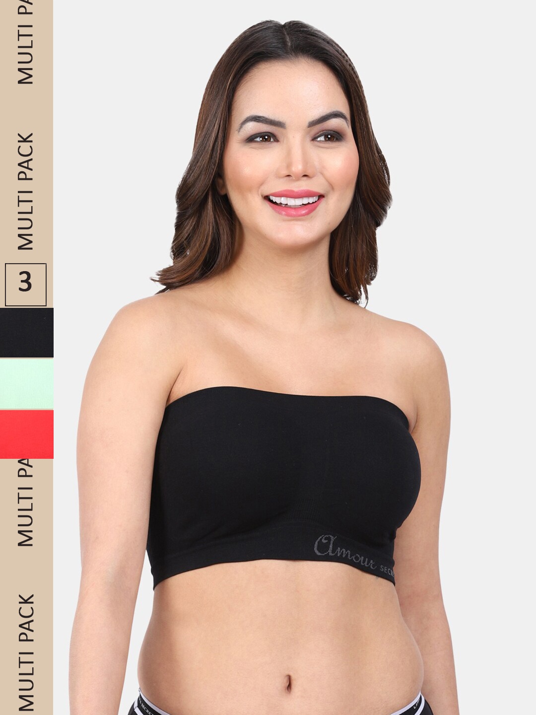 

Amour Secret Pack Of 3 Strapless Non Padded Bandeau Bra, Black