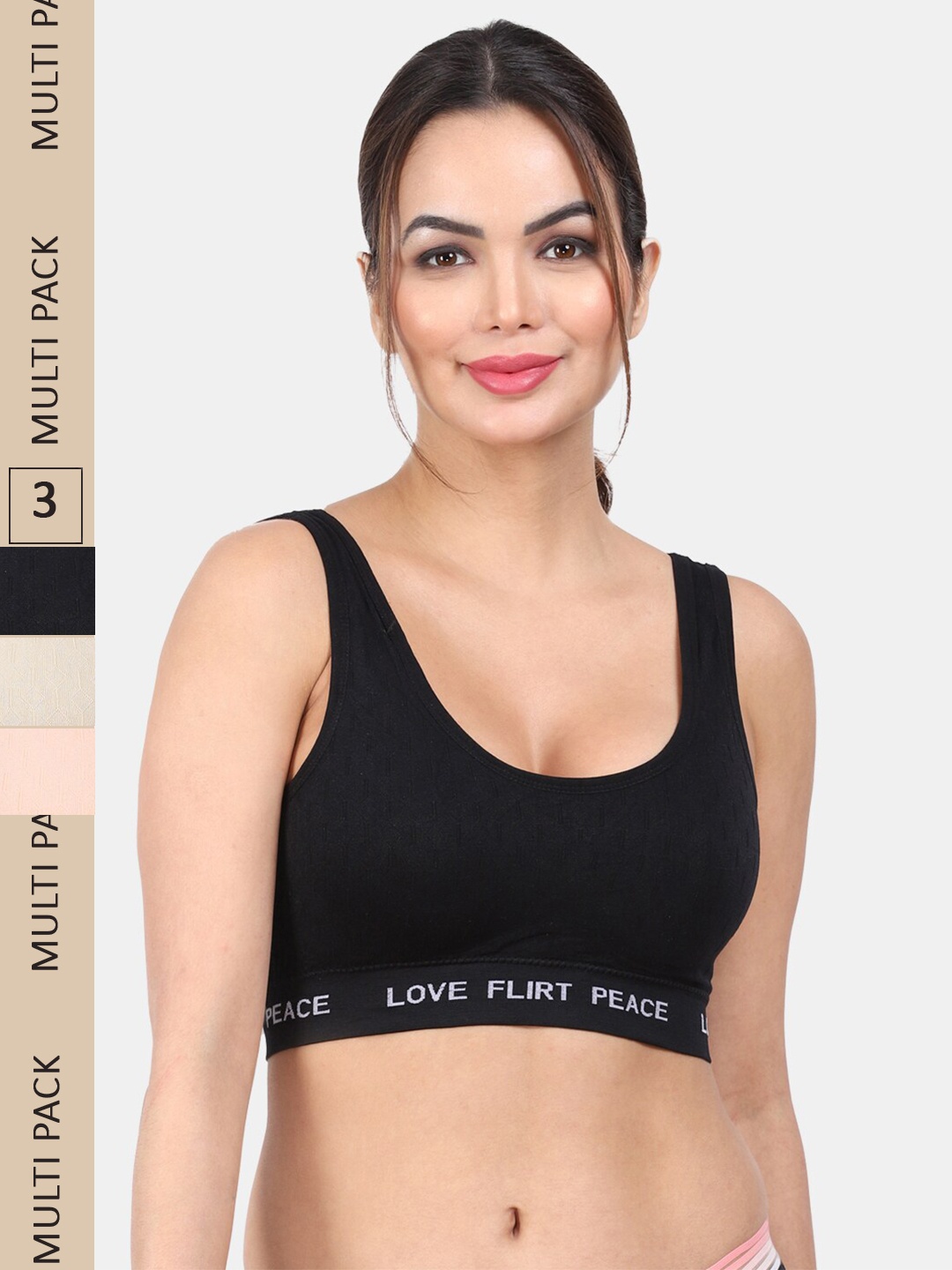 

Amour Secret Pack Of 3 Full Coverage Lightly Padded Anti-Odour Sports Bra, Black