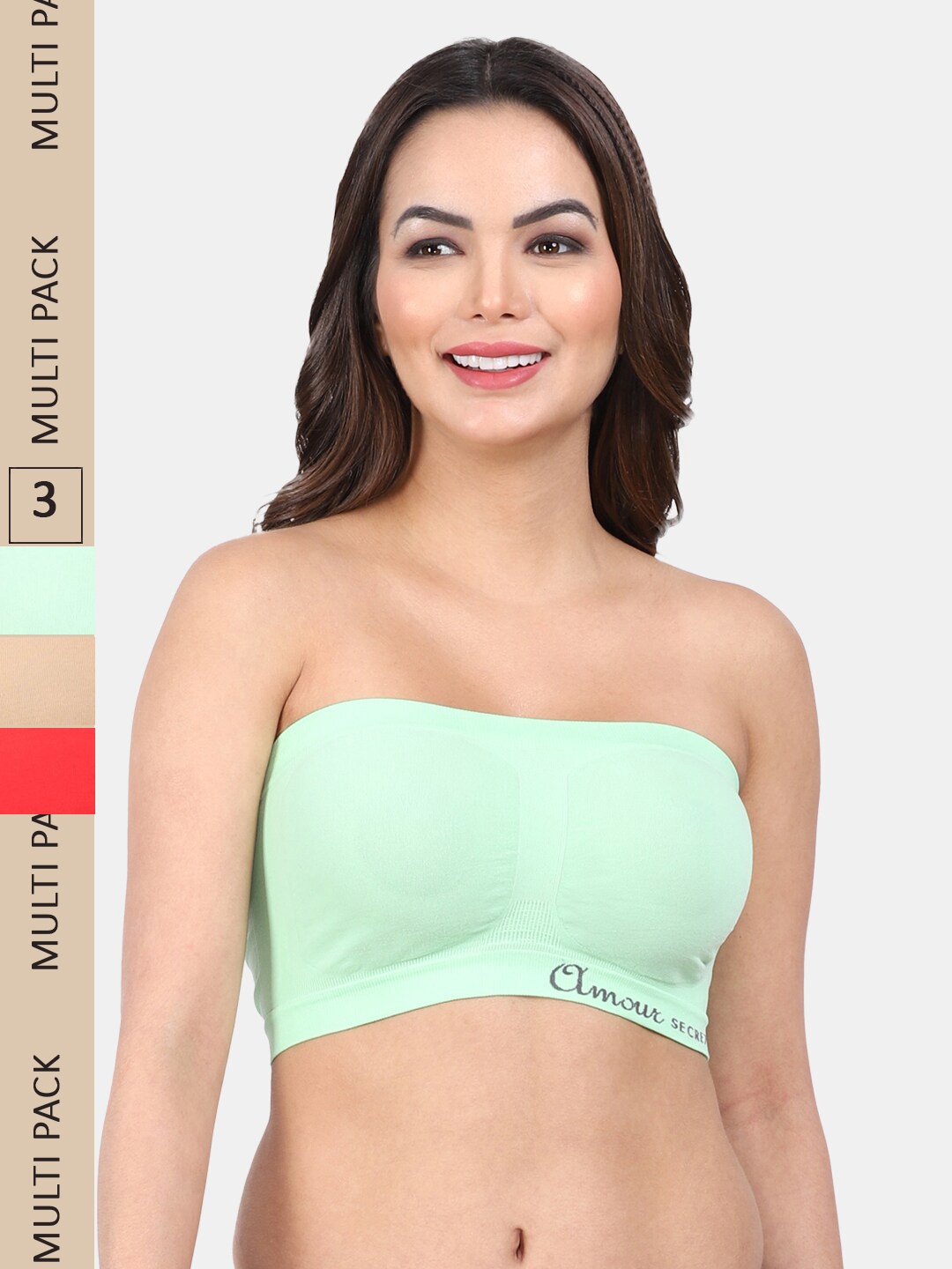 

Amour Secret Pack Of 3 Full Coverage Bandeau Bra, Green