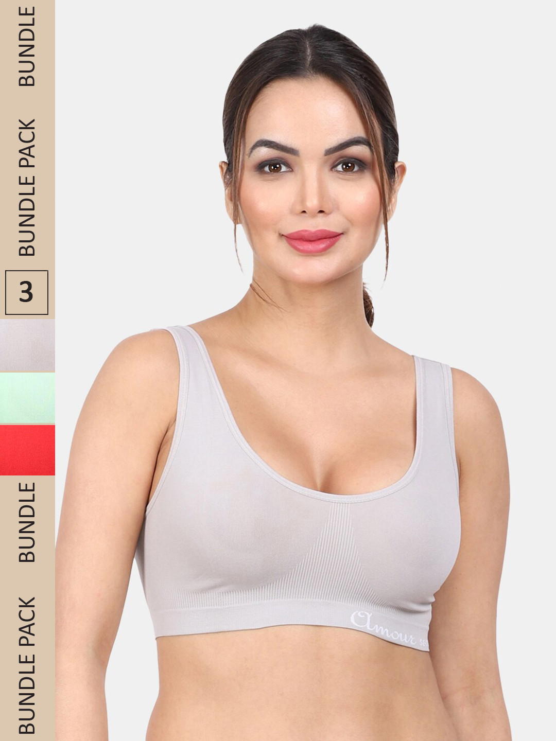 

Amour Secret Pack Of 3 Non Padded Non-Wired Full Coverage Seamless Slip-On Bra, Green