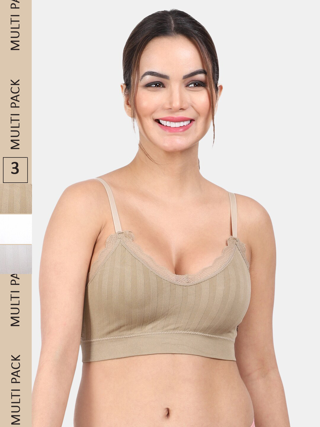 

Amour Secret Pack Of 3 Lightly Padded Medium Support Anti Odour Full Coverage Bra, Beige