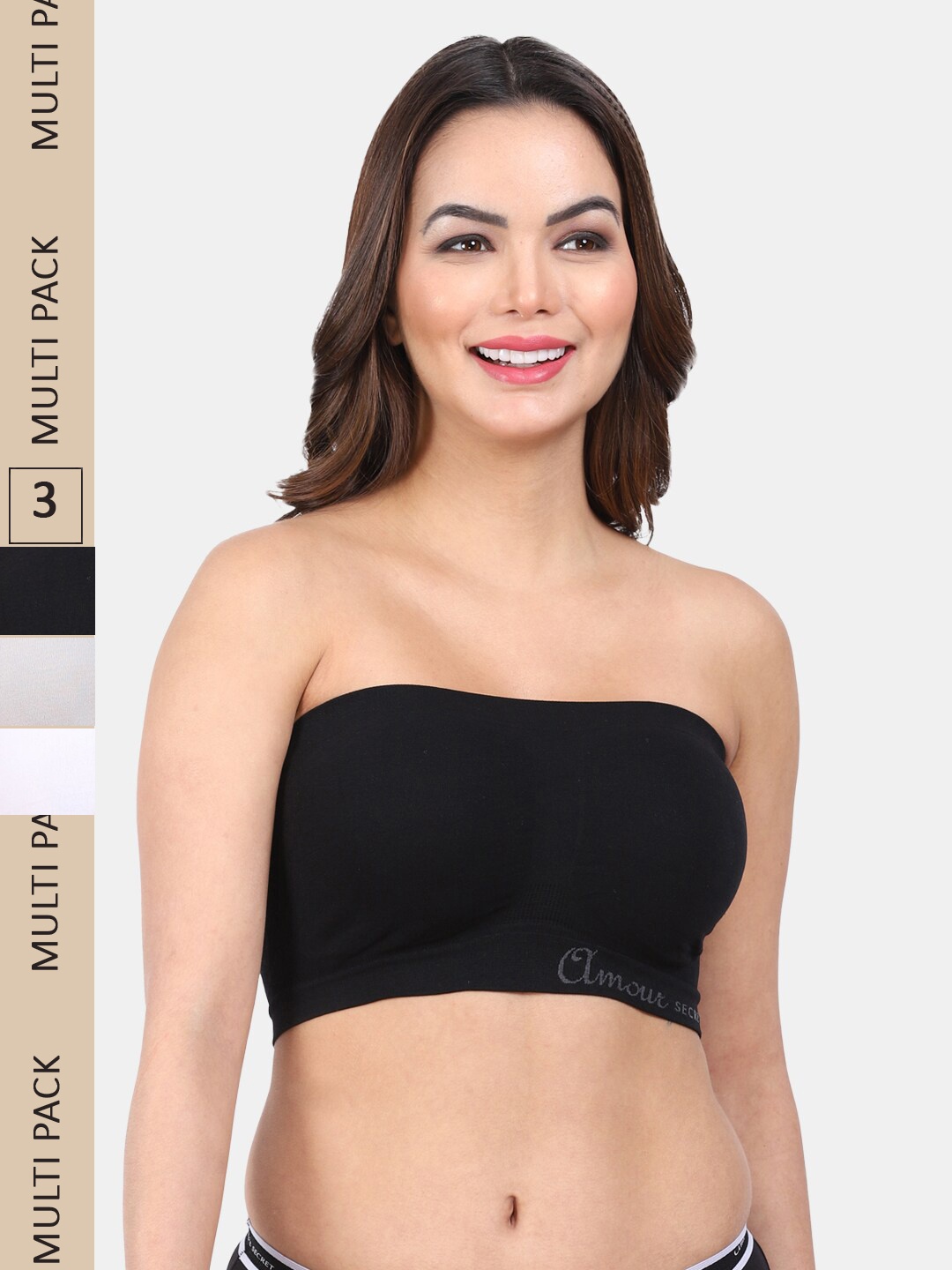 

Amour Secret Pack Of 3 Non Padded Full Coverage Seamless Bandeau Bra, Black