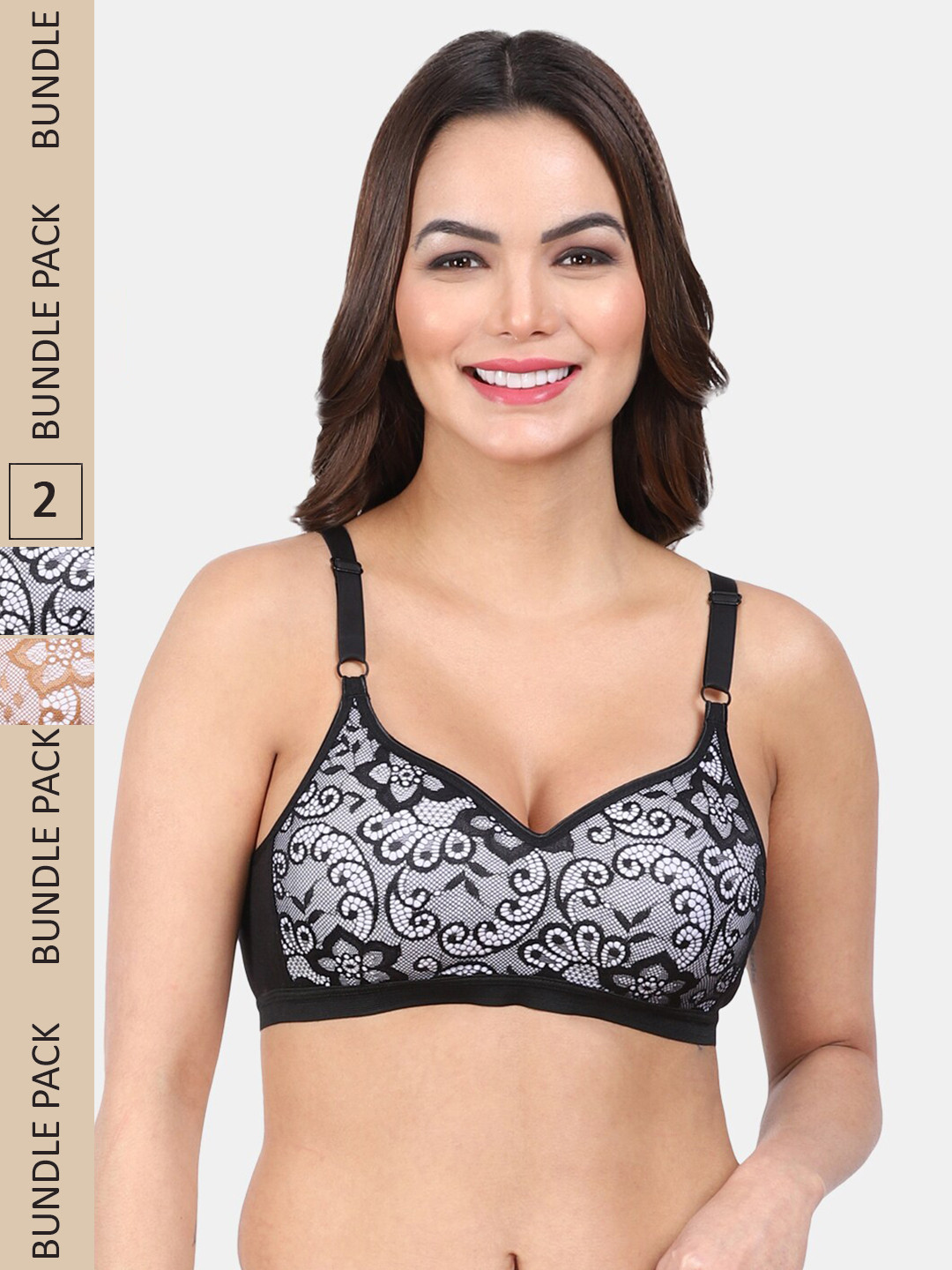 

Amour Secret Pack Of 2 Floral Non Padded Non-Wired All Day Comfort Lace Bra, Black
