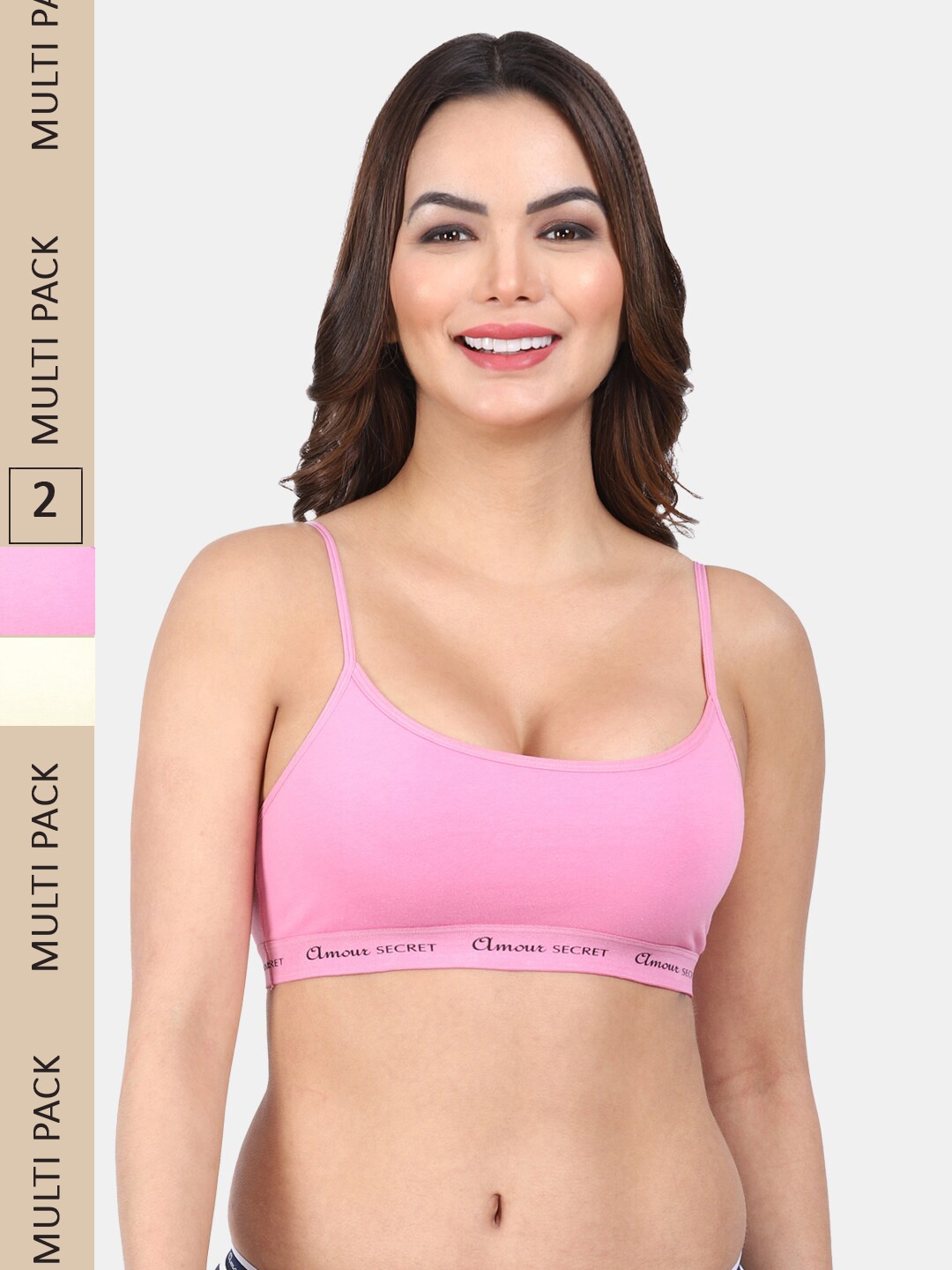 

Amour Secret Pack of 2 Non-Padded Non-Wired All Day Comfort Cotton Bra, Pink