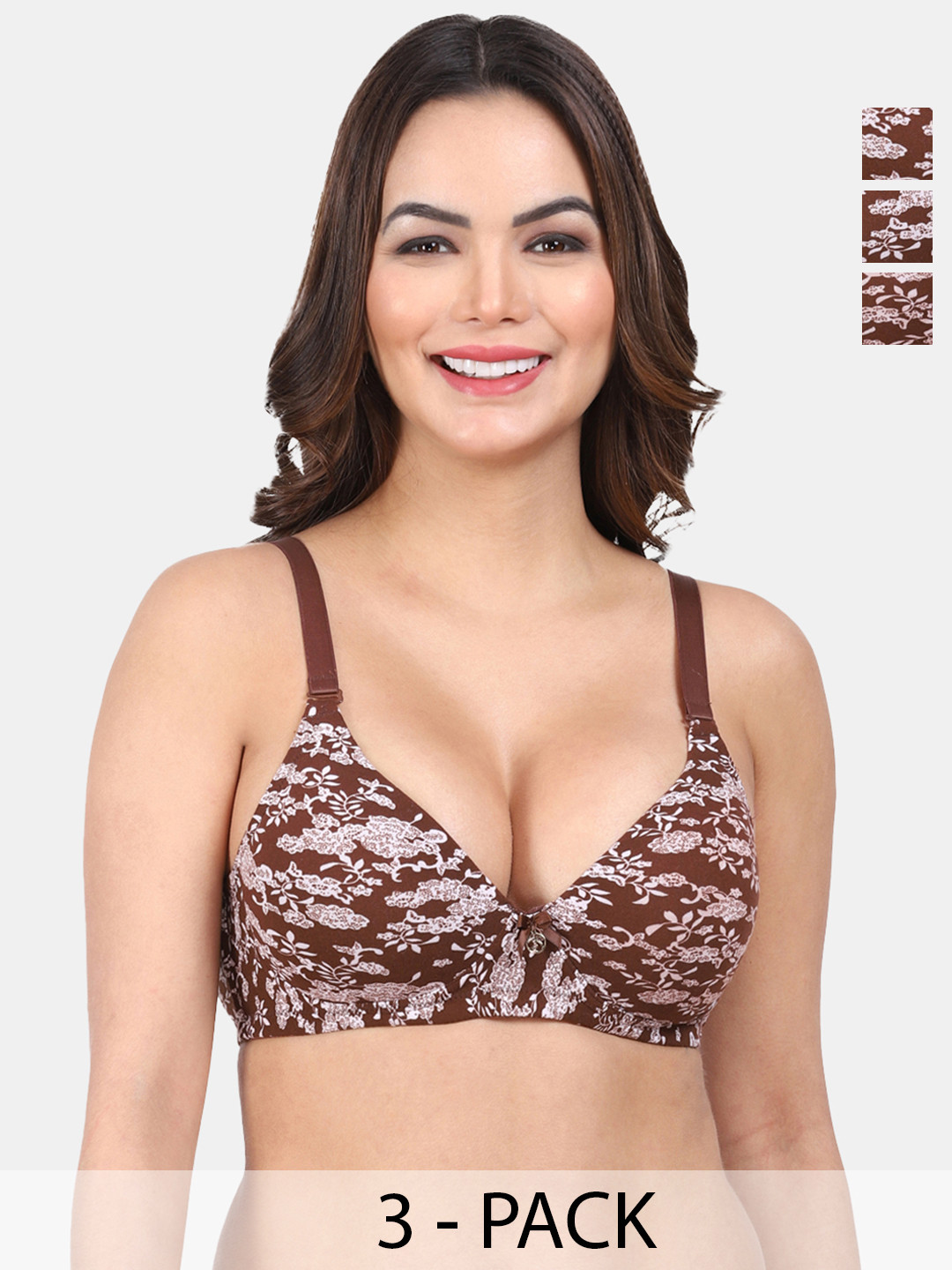 

Amour Secret Pack Of 2 Floral Printed Lightly Padded All Day Comfort T-Shirt Bra, Brown