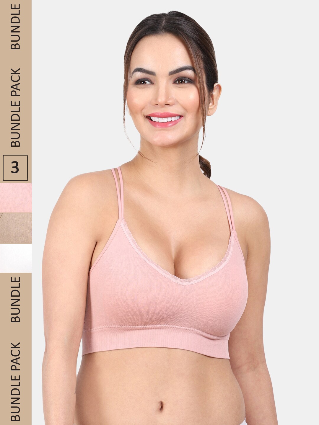 

Amour Secret Pack Of 3 Lightly Padded Non-Wired Anti Odour All Day Comfort Bra, Pink