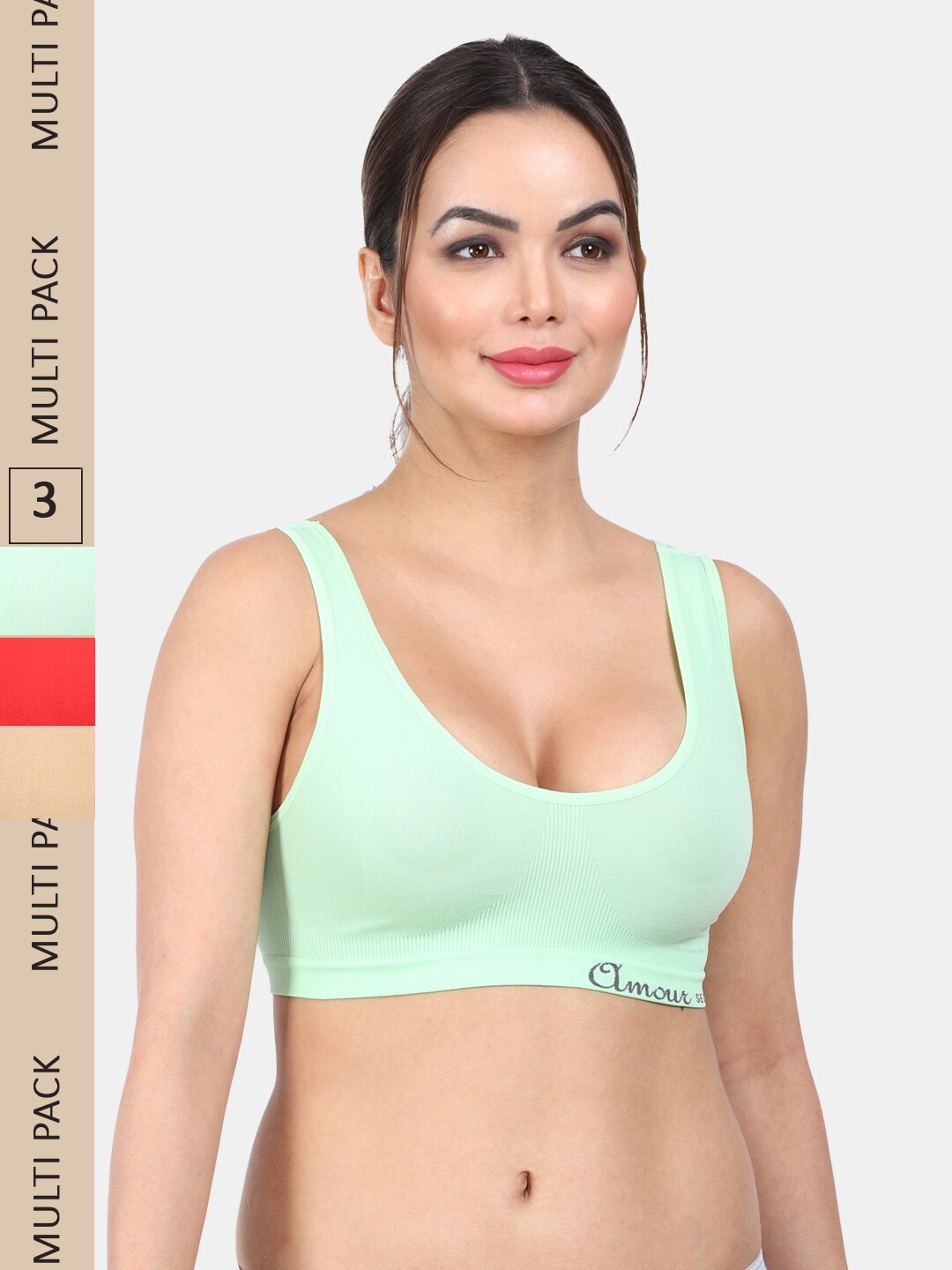 

Amour Secret Pack Of 3 Non Padded Non-Wired Everyday Bra, Green