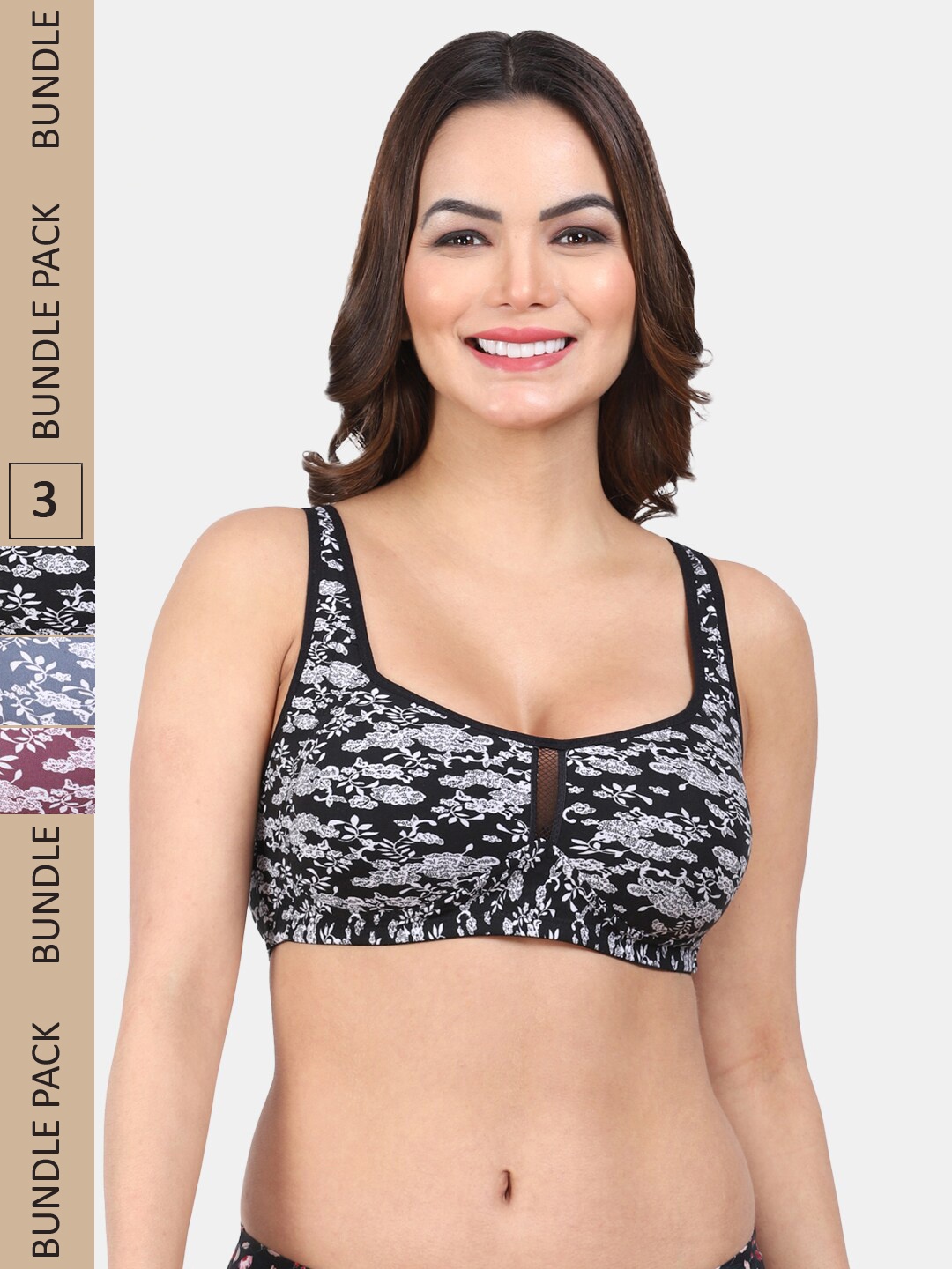 

Amour Secret Pack of 3 Floral Printed Sports Bra - Lightly Padded, Black