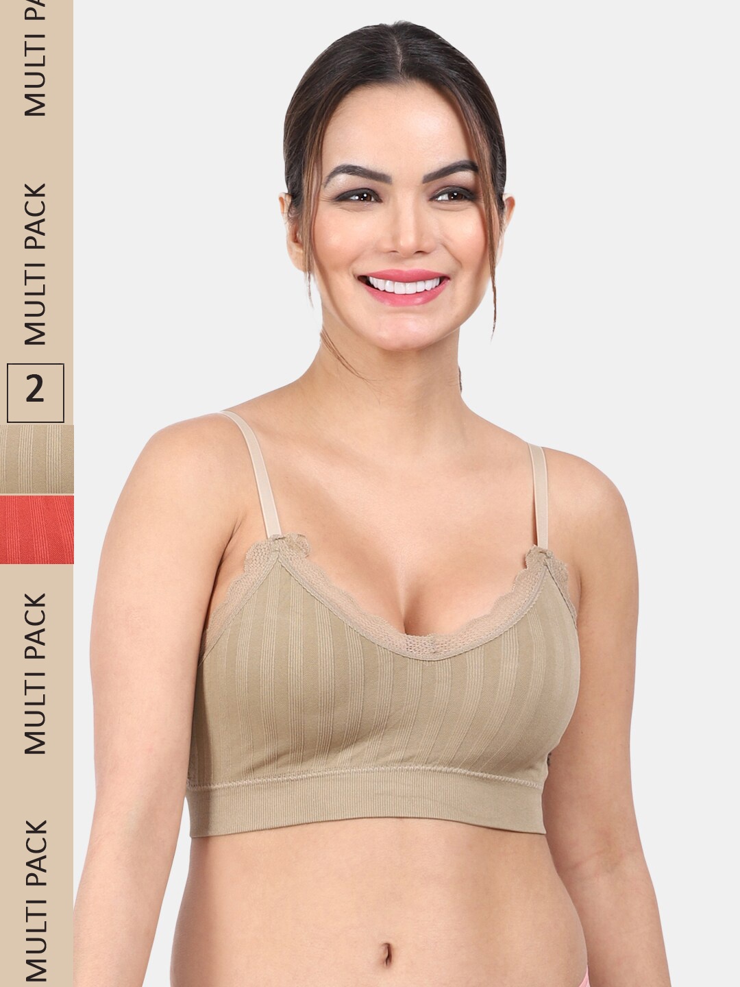 

Amour Secret Pack Of 2 Lightly Padded Medium Impact Anti-Odour Sports Bra, Beige