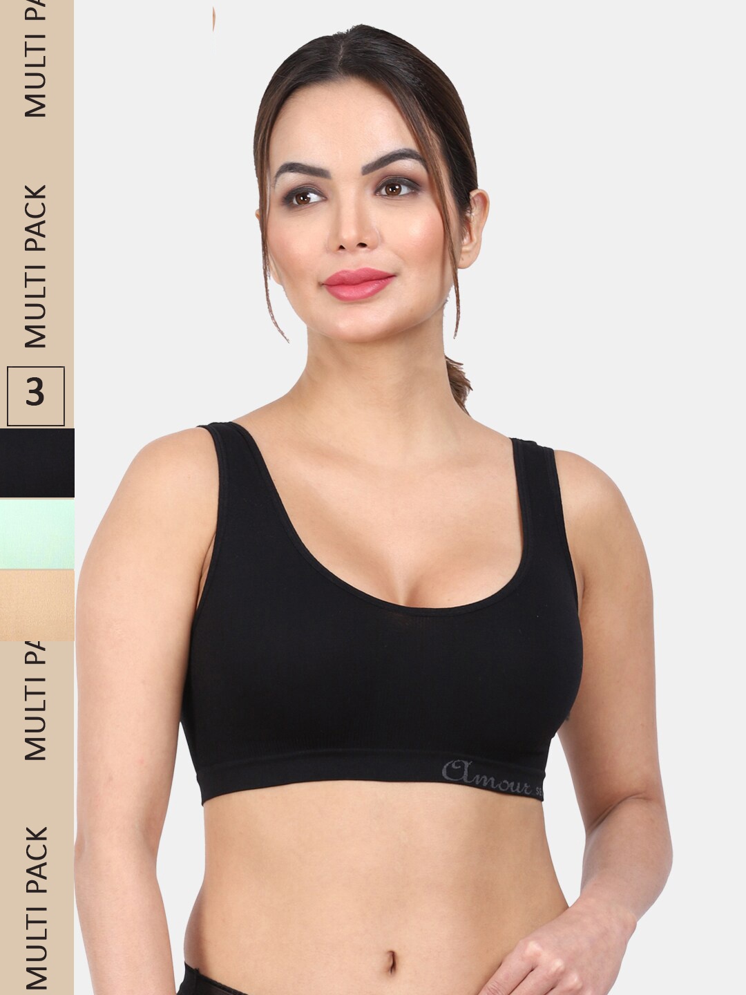 

Amour Secret Pack Of 3 Non Padded Non-Wired Everyday Bra, Black