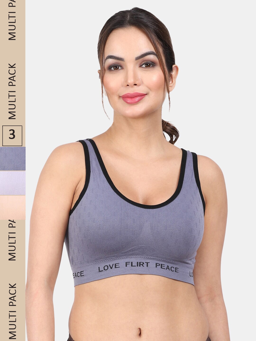 

Amour Secret Pack Of 3 Lightly Padded Medium Impact Anti-Odour Sports Bra, Blue