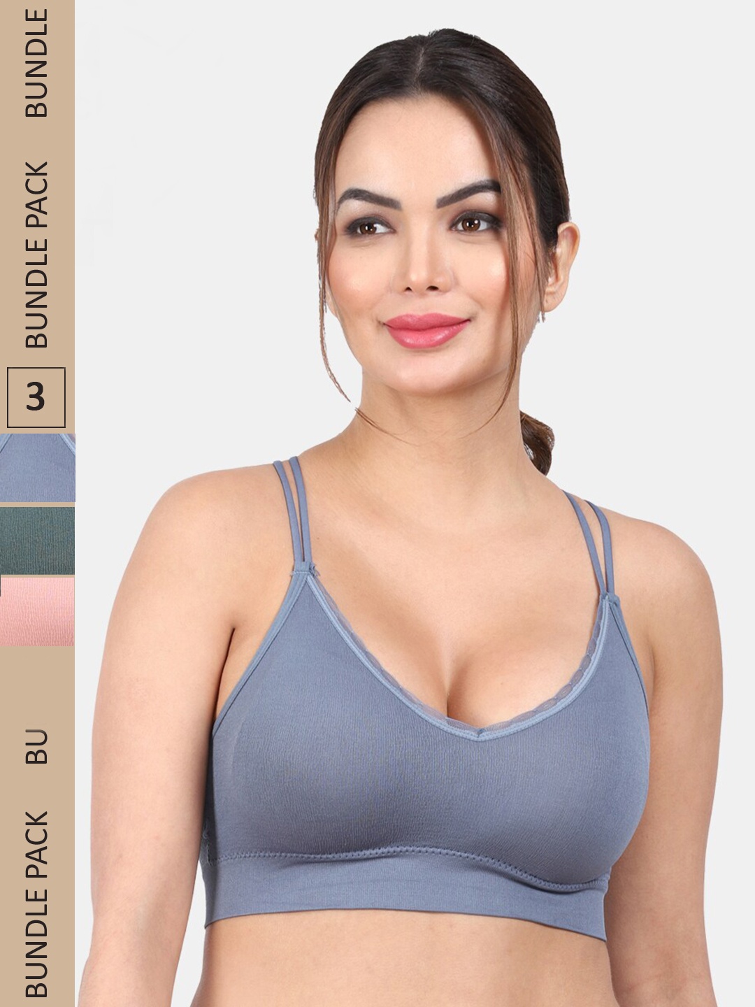 

Amour Secret Pack Of 3 Lightly Padding Non-Wired Anti Odour All Day Comfort Workout Bra, Blue