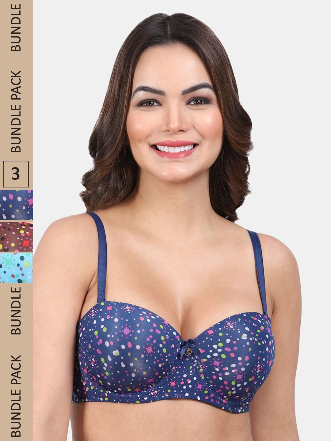 

Amour Secret Pack Of 3 Geometric Printed Underwired Lightly Padded All Day Comfort Bra, Brown
