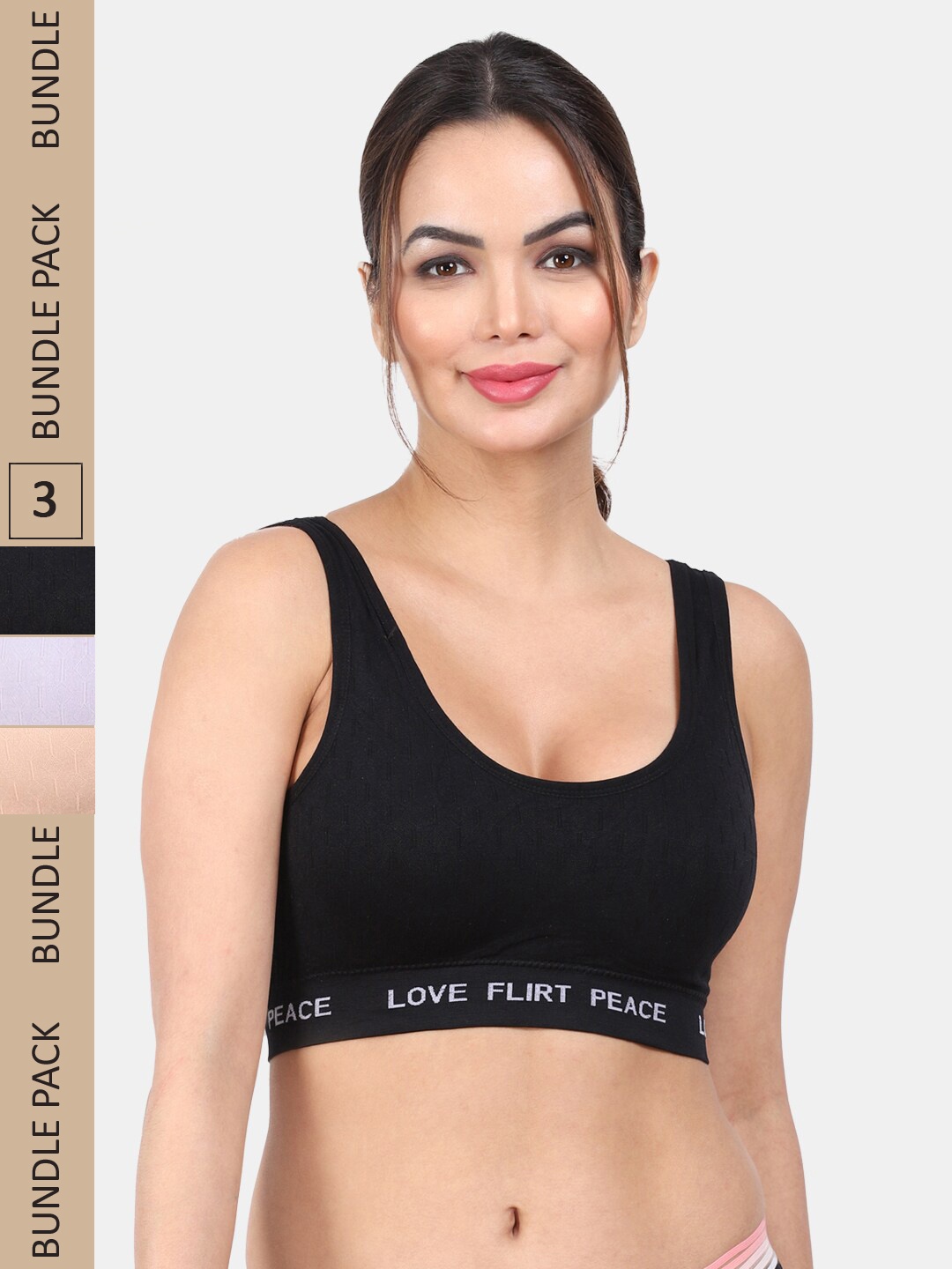 

Amour Secret Pack Of 3 Lightly Padded Medium Impact Anti-Odour Sports Bra, Black