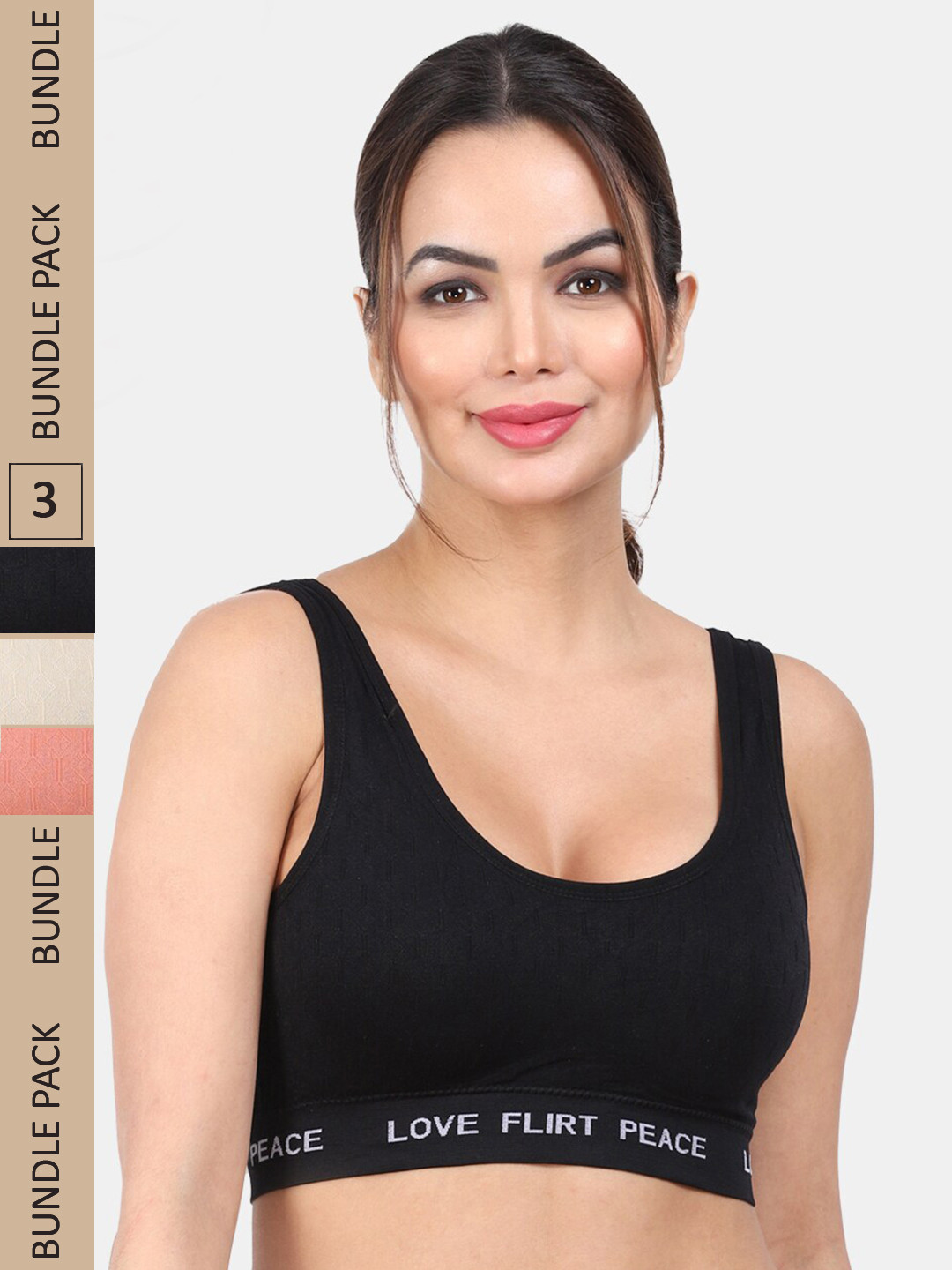 

Amour Secret Pack Of 3 Removable Padding Anti Odour All Day Comfort Sports Workout Bra, Black