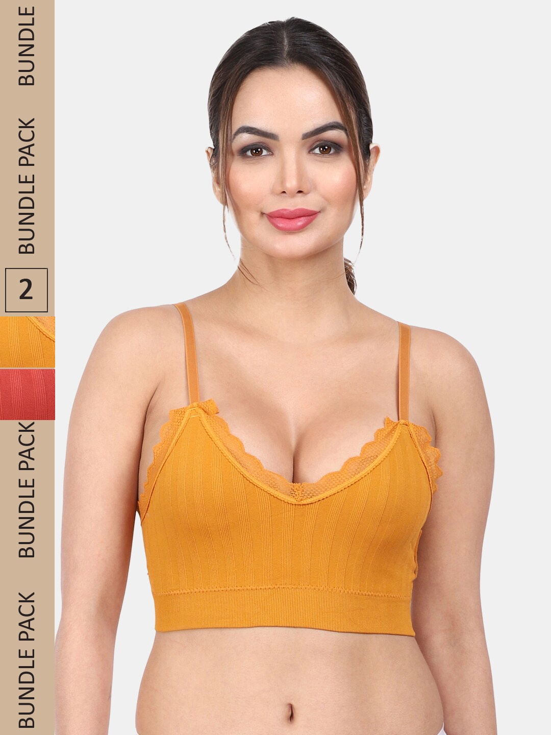 

Amour Secret Pack Of 2 Lightly Padded Non-Wired Anti Odour Full Coverage Sports Bra, Rust