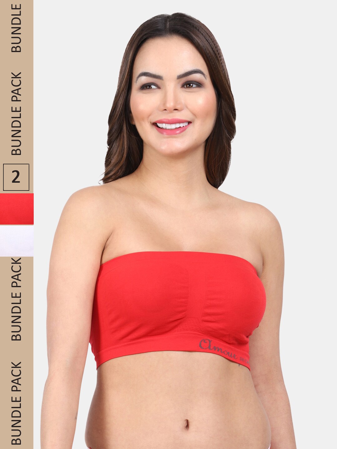 

Amour Secret Pack Of 2 Non Padded Full Coverage Non-Wired Bandeau Strapless Bra, Red