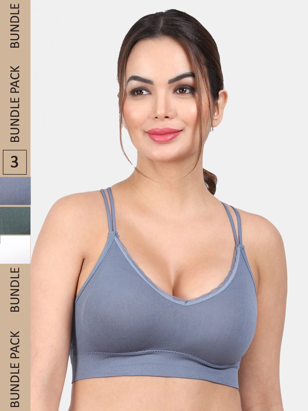 

Amour Secret Pack Of 3 Lightly Padded Medium Support Anti Odour Full Coverage Bra, Blue