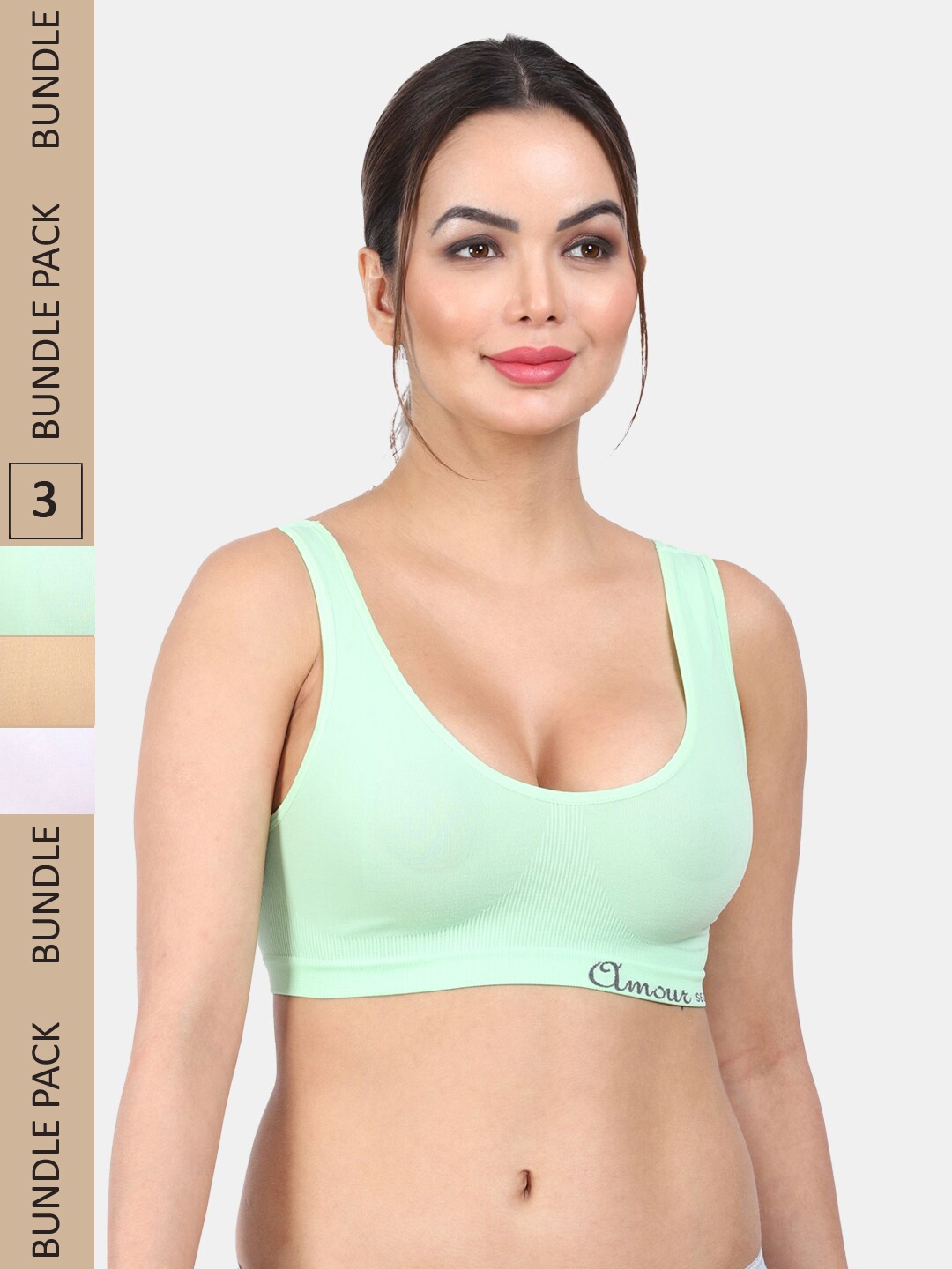 

Amour Secret Pack Of 3 Full Coverage Non Padded Everyday Bra, Green