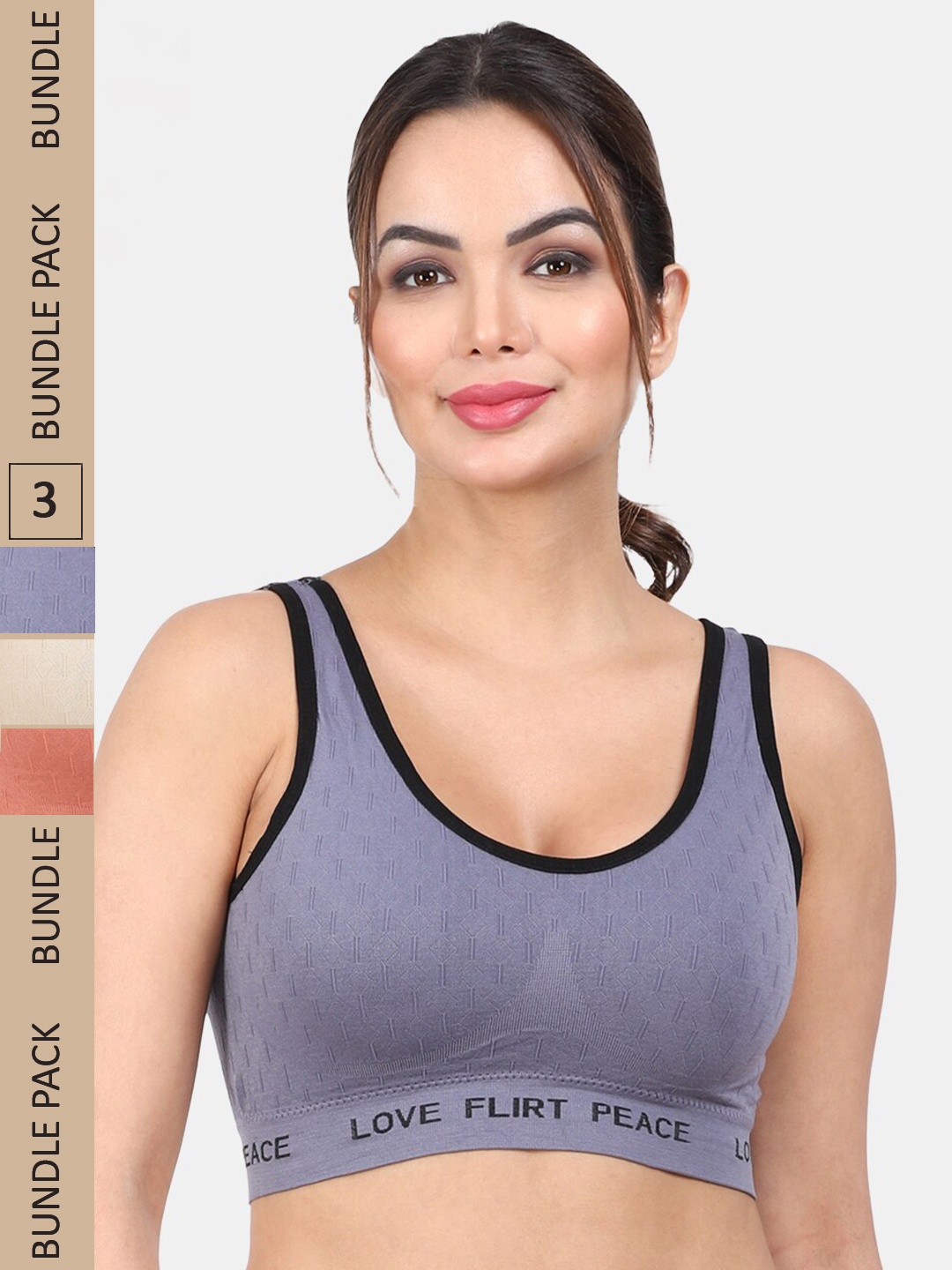 

Amour Secret Pack Of 3 Lightly Padded Non-Wired Workout Bra, Blue