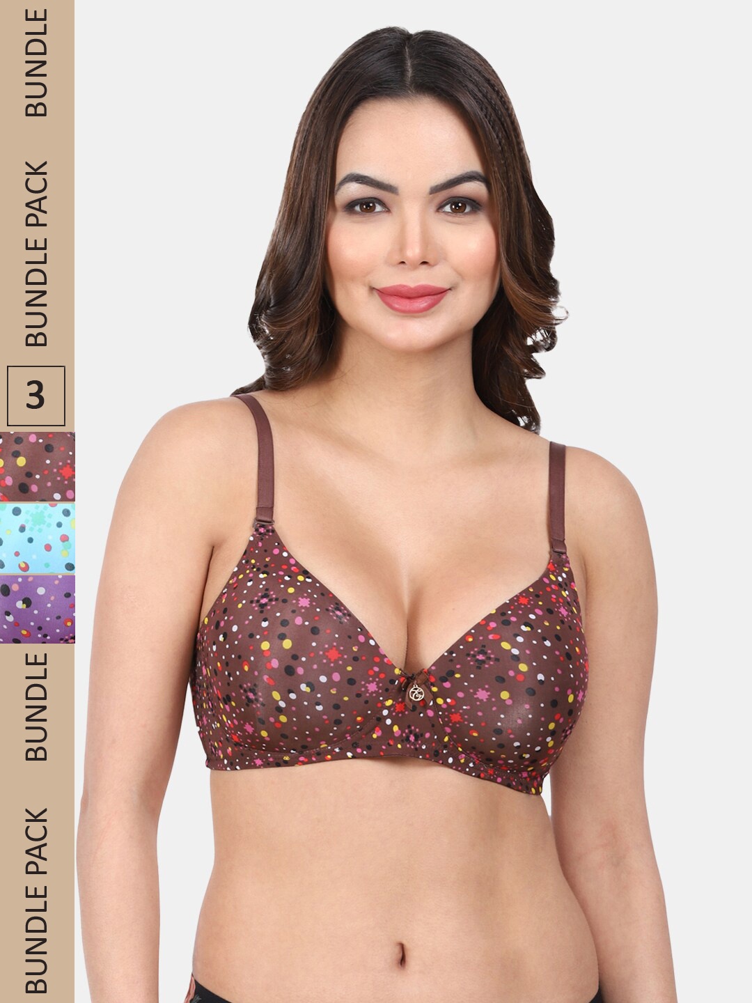 

Amour Secret Pack Of 3 Geometric Printed Lightly Padded Non-Wired All Day Comfort Bra, Brown