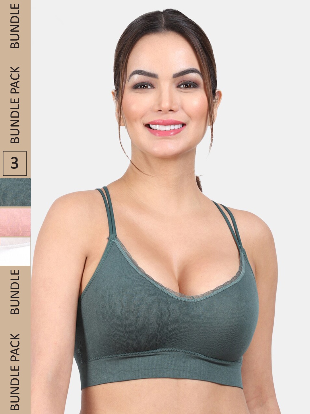 

Amour Secret Pack Of 3 Lightly Padded Non-Wired Workout Bra, Green