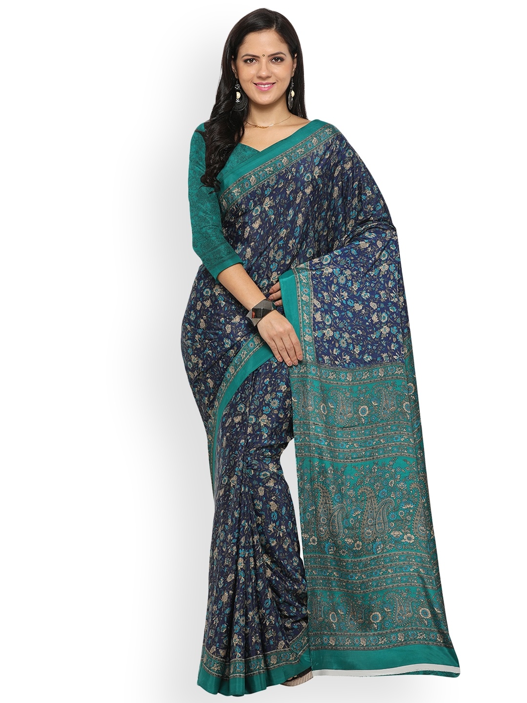 

Mitera Blue Printed Pure Crepe Saree