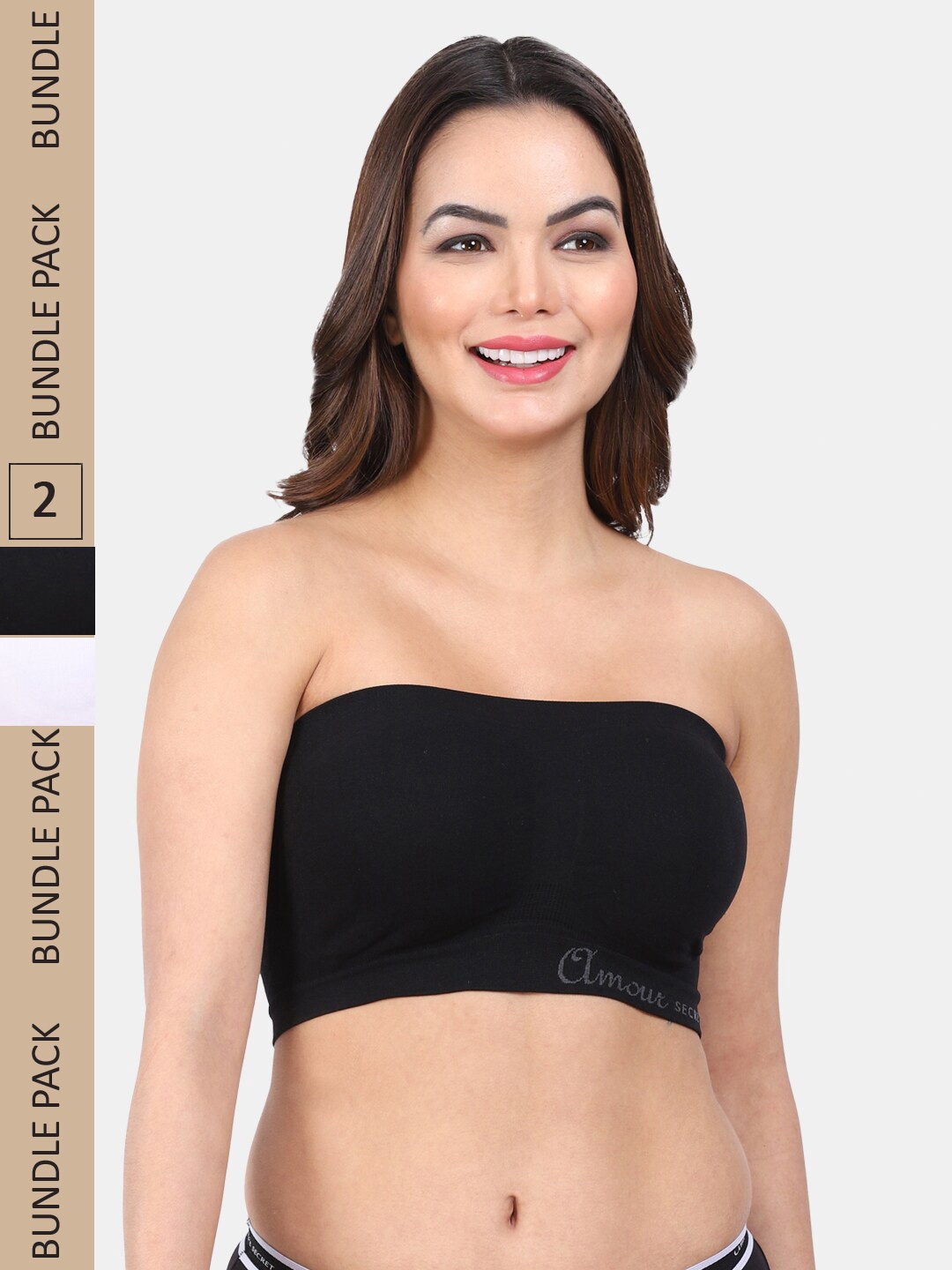 

Amour Secret Pack Of 2 Full Coverage Non Padded Bandeau Bra, Black