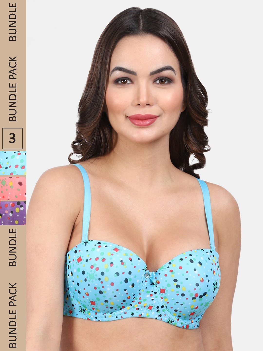 

Amour Secret Pack Of 3 Polka Dot Medium Coverage Underwired Lightly Padded T-Shirt Bra, Blue