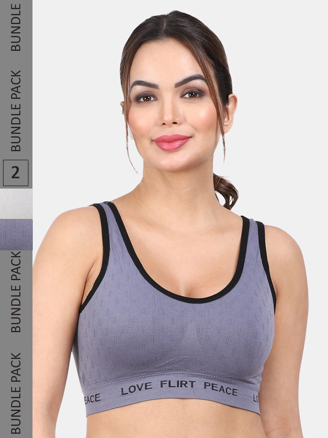 

Amour Secret Pack Of 2 Lightly Padded Non-Wired Anti Odour Full Coverage Sports Bra, Blue