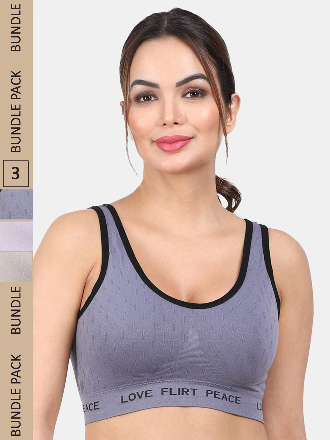 

Amour Secret Pack Of 3 Lightly Padded Full Coverage Seamless Slip-On Sports Bra, Blue