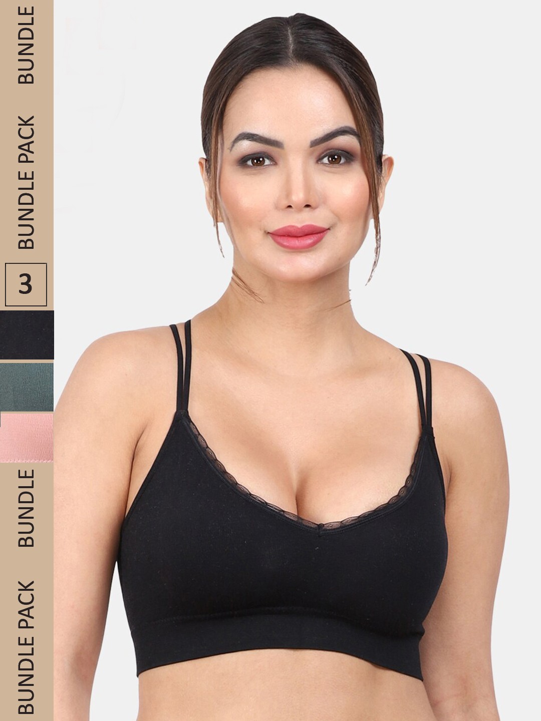 

Amour Secret Pack Of 3 Full Coverage Lightly Padded Medium Impact Anti-Odour Sports Bra, Black