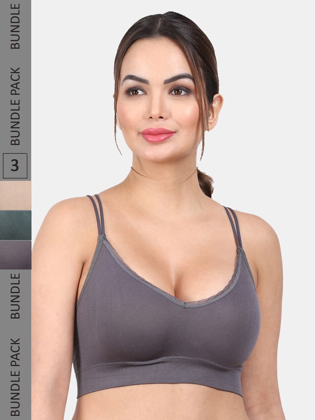 

Amour Secret Pack Of 3 Lightly Padded Styled Back Anti Odour Full Coverage Sports Bra, Green