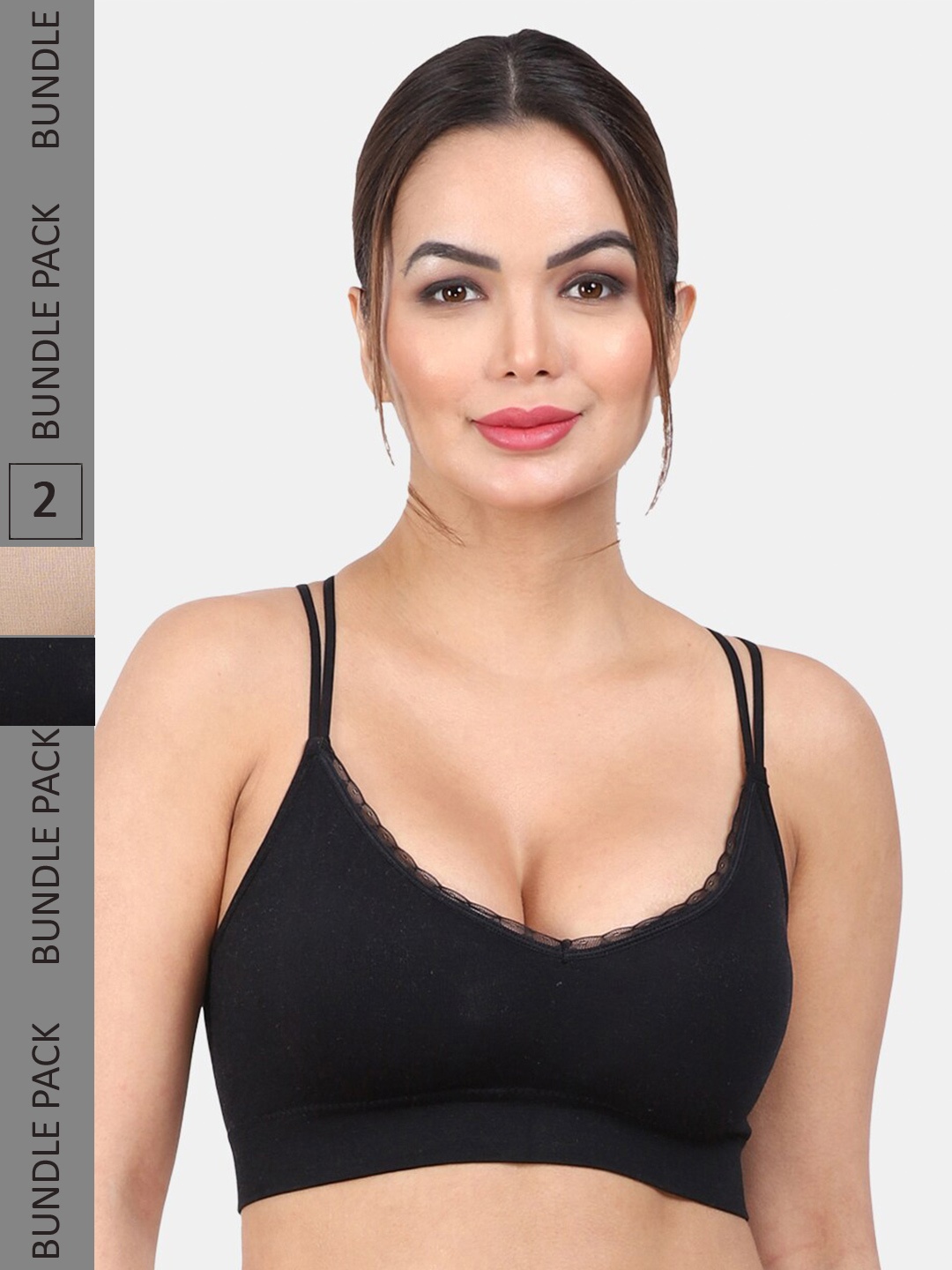 

Amour Secret Pack Of 2 Lightly Padded Styled Back Anti Odour Full Coverage Sports Bra, Black