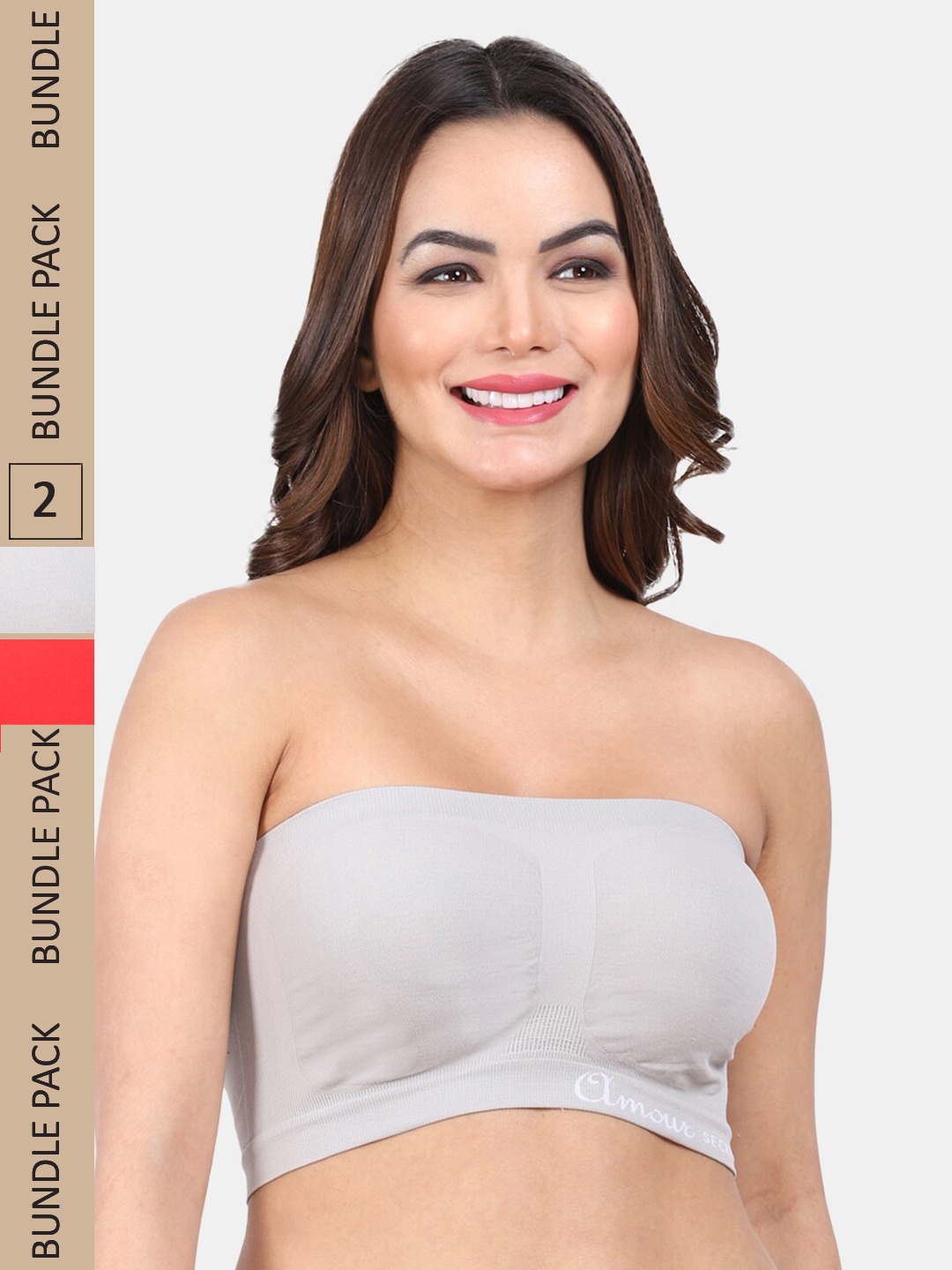 

Amour Secret Pack Of 2 Full Coverage Non Padded Bandeau Bra, Grey