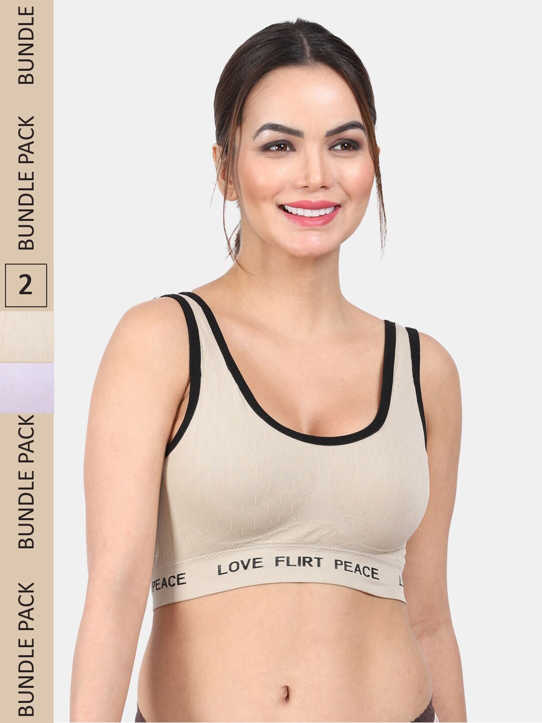 

Amour Secret Pack Of 2 Full Coverage Lightly Padded Medium Impact Anti-Odour Sports Bra, Beige